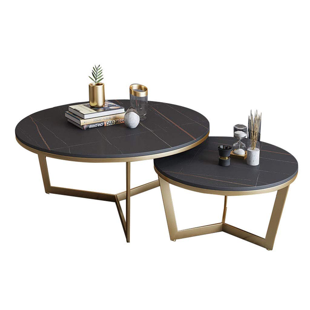 Round Coffee Table Set of 2 - Modern Metal Frame End/Side Tables with Storage Shelf - Nesting Sofa & Cocktail Tables for Living Room, Bedroom, or Office Space