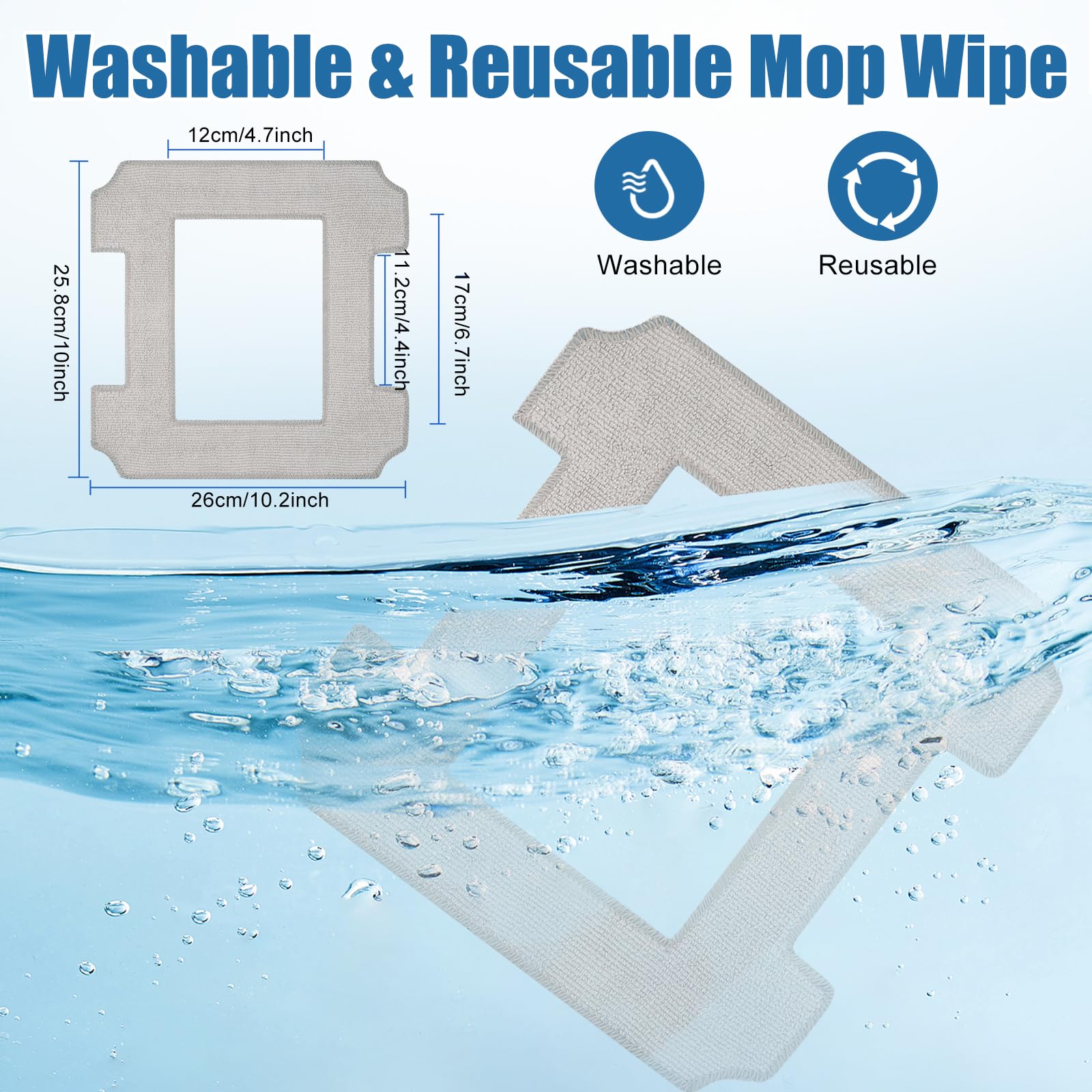 6 Washable Replacement Mop Pads for Ecovacs Winbot W1/W1 Pro/W2 Omni/W2 Window Vacuum Cleaner - Perfect for Hardwood Floors, Tiles & Glass Cleaning
