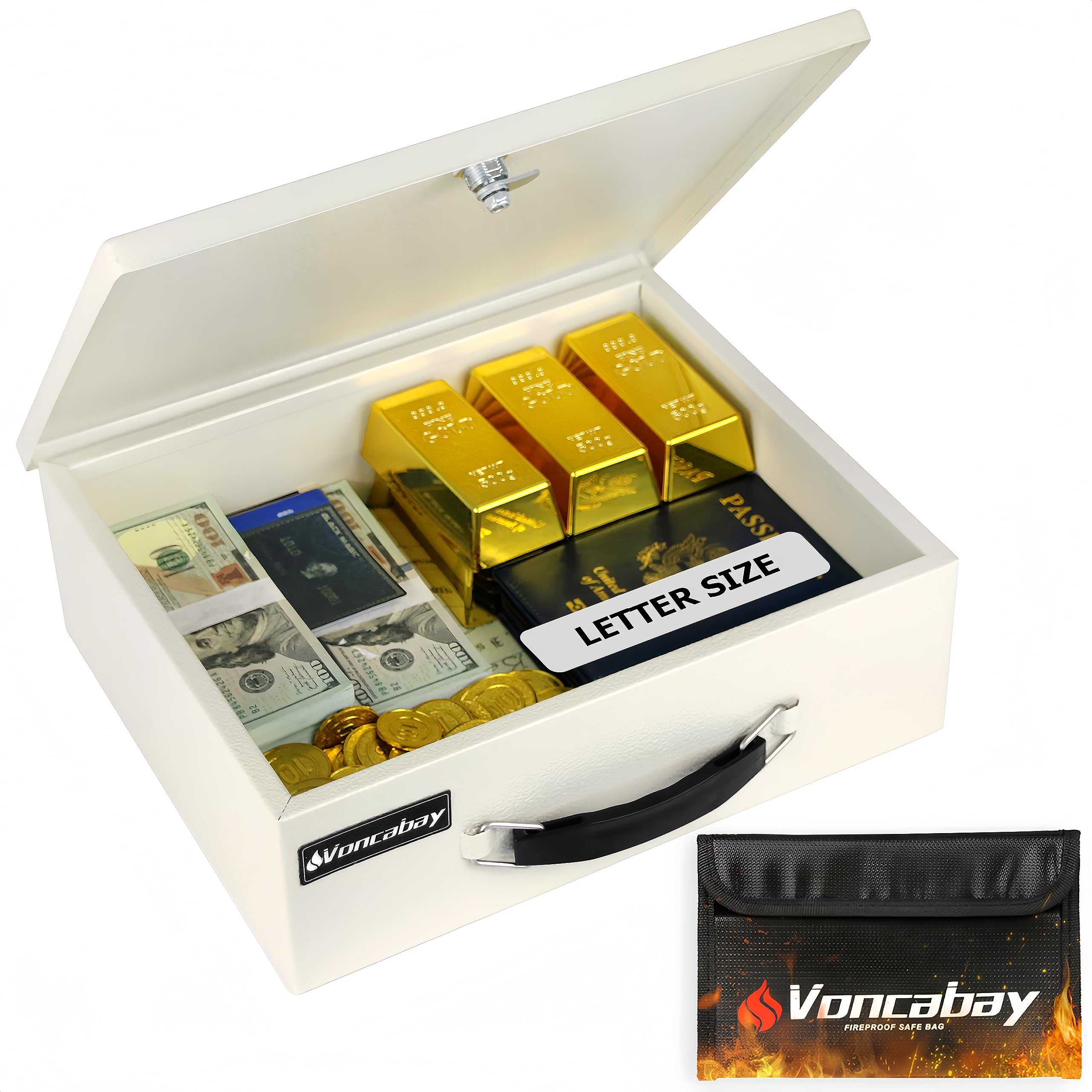 Fireproof Money Safe Box with Keys - Portable 0.33 Cubic Feet Lock Box for Cash, Jewelry & Documents - Home & Office Security Storage Solution - Ideal for Valuables Protection During Travel or Emergencies