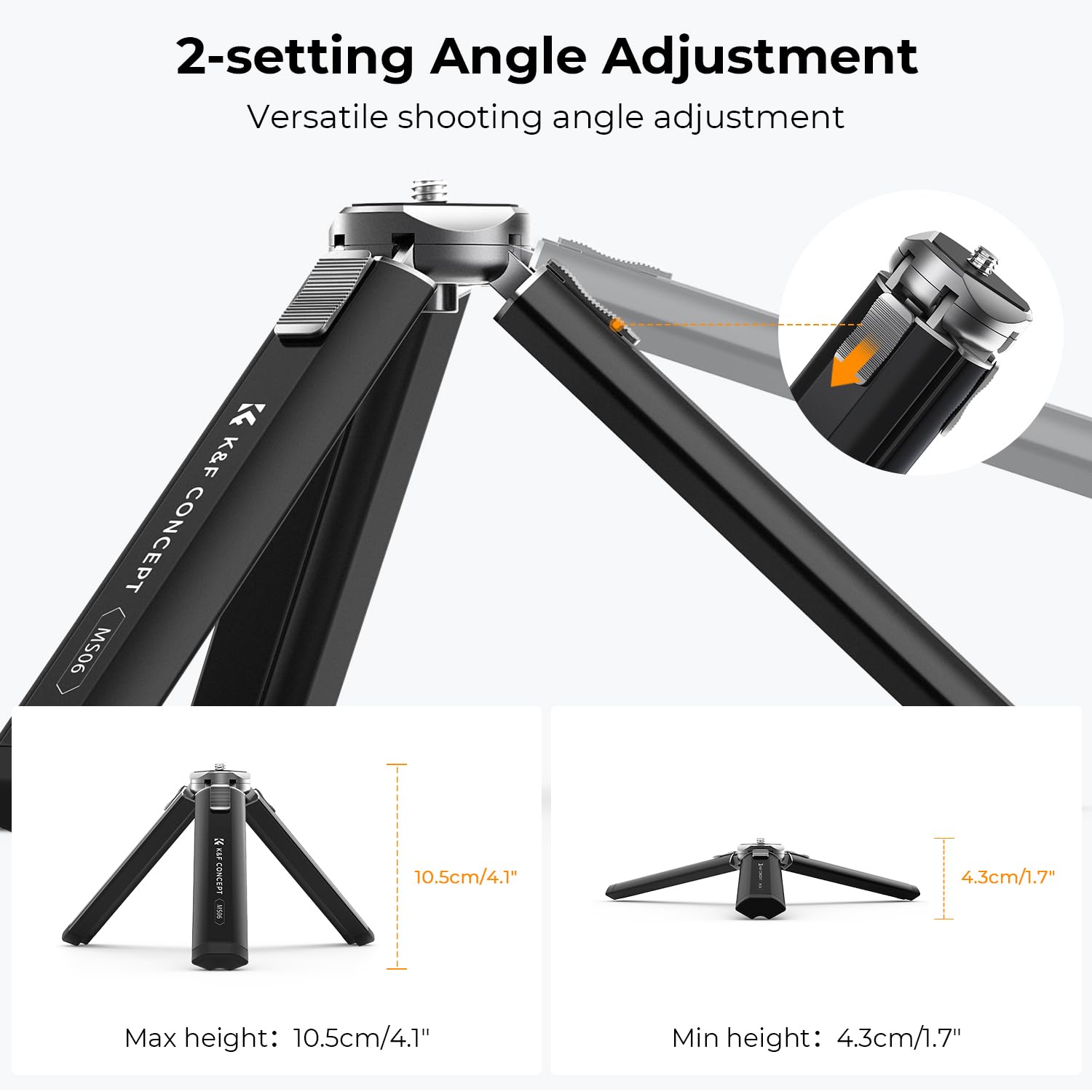 K&F Concept 13cm Metal Mini Tripod Stand for Camera & Phone with Fill Light - 1/4 Inch Screw Desktop Tabletop Tripod, Supports 20kg Load & 2-Level Height Adjustment (MS06) - Perfect for Vlogging, Photography & Video Calls
