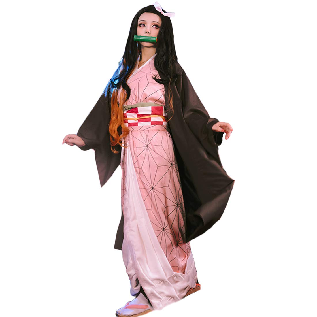 Premium Demon Slayer Nezuko Kamado Cosplay Costume Kimono Set - Anime Halloween Party Outfit & Convention Cosplay