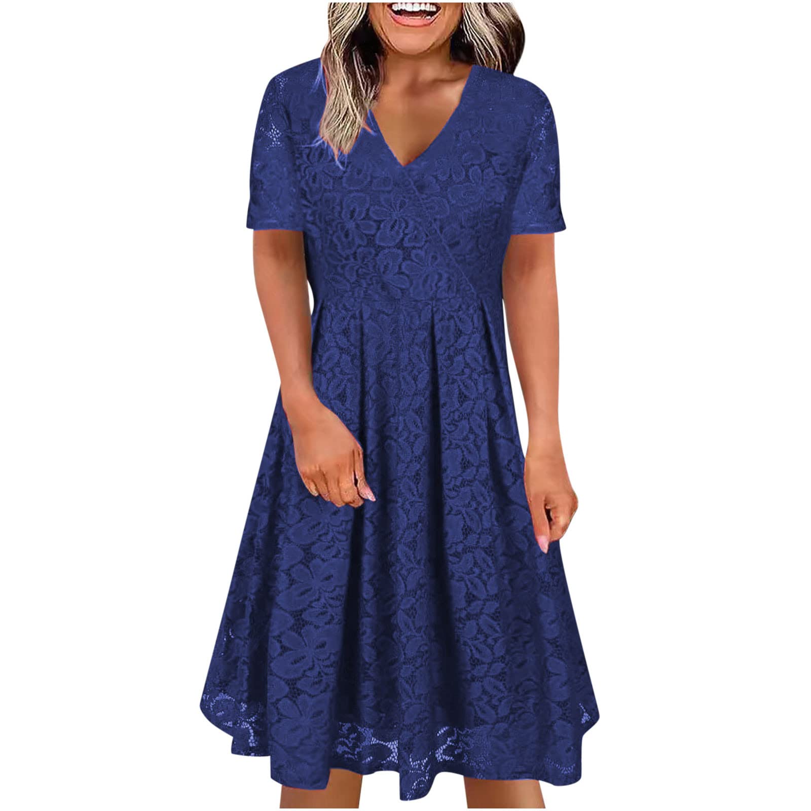 BRKEWI Plus Size Summer Dresses for Women - Vintage Lace Short Sleeve V-Neck Midi Dress | Casual Wedding Guest & Cocktail Party Outfit | Perfect for Beach Vacations, Date Nights & Special Occasions