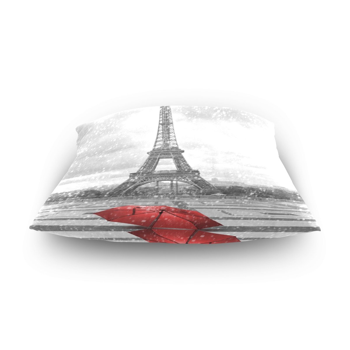 Eiffel Tower in Rain Velvet Plush Throw Pillow Cover 16x16 Inch - Soft Decorative Cushion Case with Hidden Zipper for Sofa, Bed, Living Room - Parisian Home Decor Gift Idea
