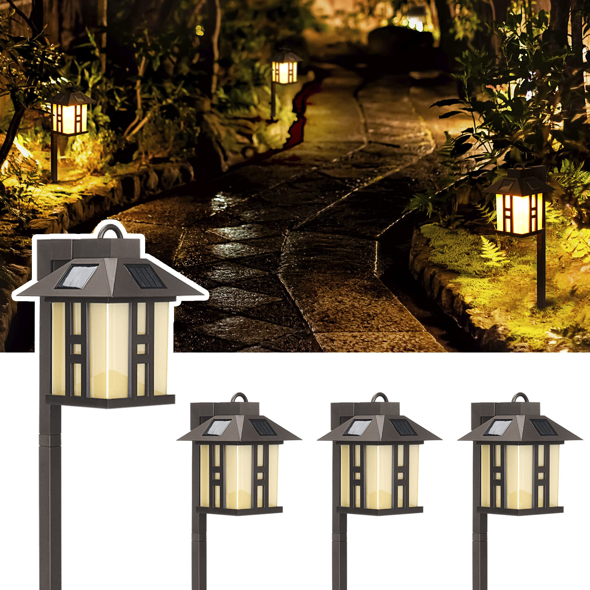 GIGALUMI Japanese Solar Pathway Lights - Waterproof Outdoor Solar Lights for Garden, Lawn, Patio, Yard, Walkway, Driveway Decoration - 4 Pack - Perfect for Landscape Lighting and Nighttime Safety