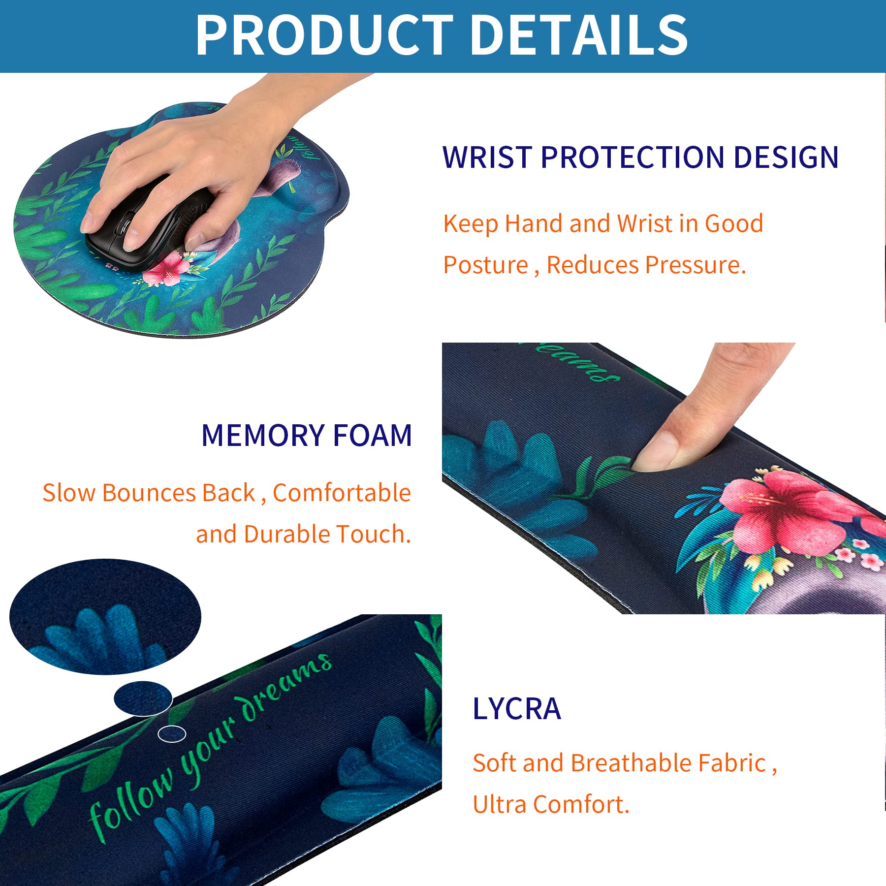BVYA Memory Foam Non-Slip Keyboard Wrist Rest & Mouse Pad Set with Coaster - Ergonomic Computer Accessories for Office, Gaming, and Laptop Use - Perfect for Long Work Sessions and Comfortable Typing