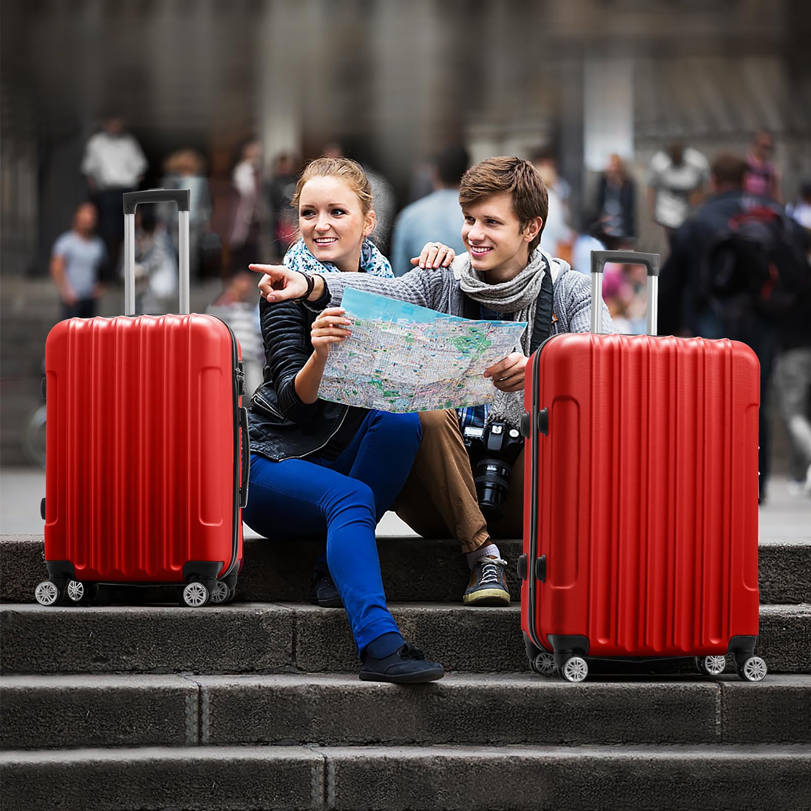 Karl Home 3-Piece Hardside Spinner Luggage Set with TSA Lock - Lightweight ABS Carry-On Suitcases (20/24/28 Inch) for Travel & Business - Red | Perfect for Family Vacations, Business Trips & International Travel