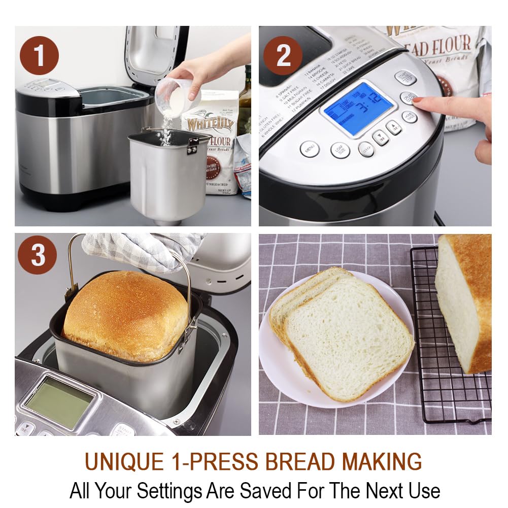 **KITCHENARM 29-in-1 Smart Bread Maker Machine with Gluten-Free Setting (2LB, 1.5LB, 1LB) - Stainless Steel Bread Maker with Homemade Cycle & Recipes - Perfect for Whole Wheat, White, and Artisan Bread Baking at Home**    *(Ideal for Home Bakers, Gluten-Free Diets, and Healthy Homemade Bread Lovers)*