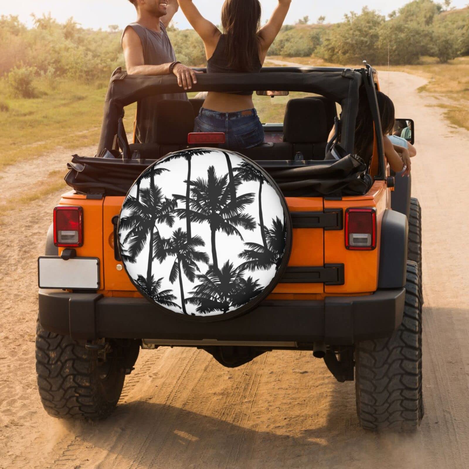 16 Inch Black Palm Tree Spare Tire Cover - Dust-Proof Wheel Protector for Trailers, RVs, SUVs & Vehicles | Perfect for Road Trips & Outdoor Adventures