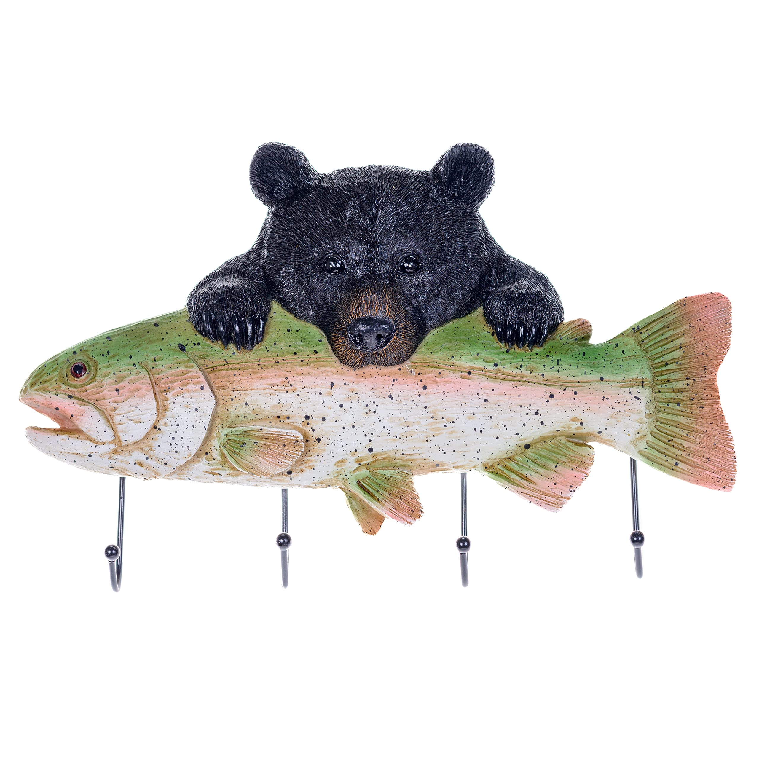 Pine Ridge Fish and Bear Key Holder - Wall Mounted Hooks for Keys, Jackets & Towels | Rustic Home Entryway Decor for Cabin, Farmhouse or Lodge