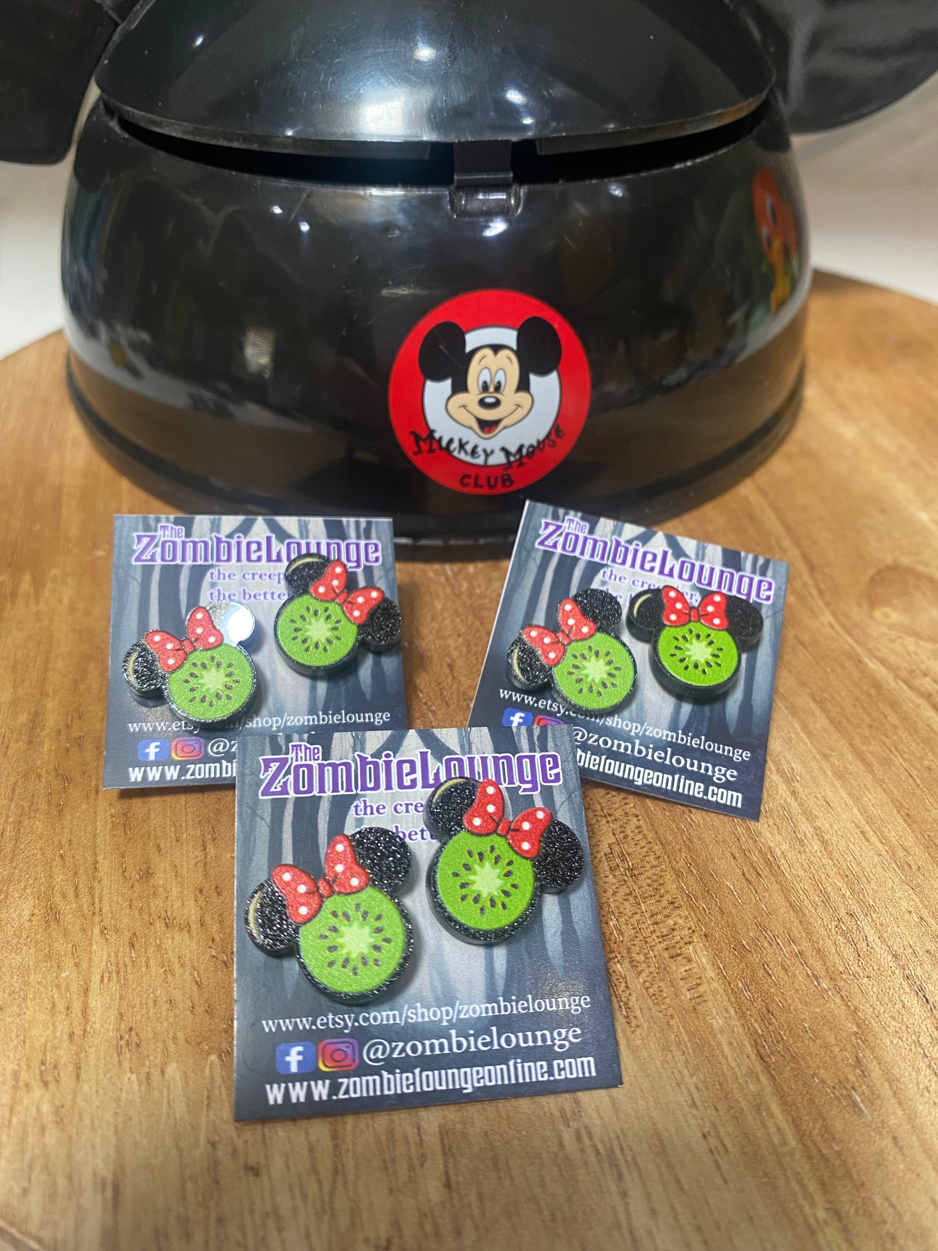 Minnie Mouse Inspired Kiwi Fruit Stud Earrings for Women - Cute Disney Jewelry Gift for Girls, Teens, and Adults - Perfect for Parties, Cosplay, and Everyday Wear