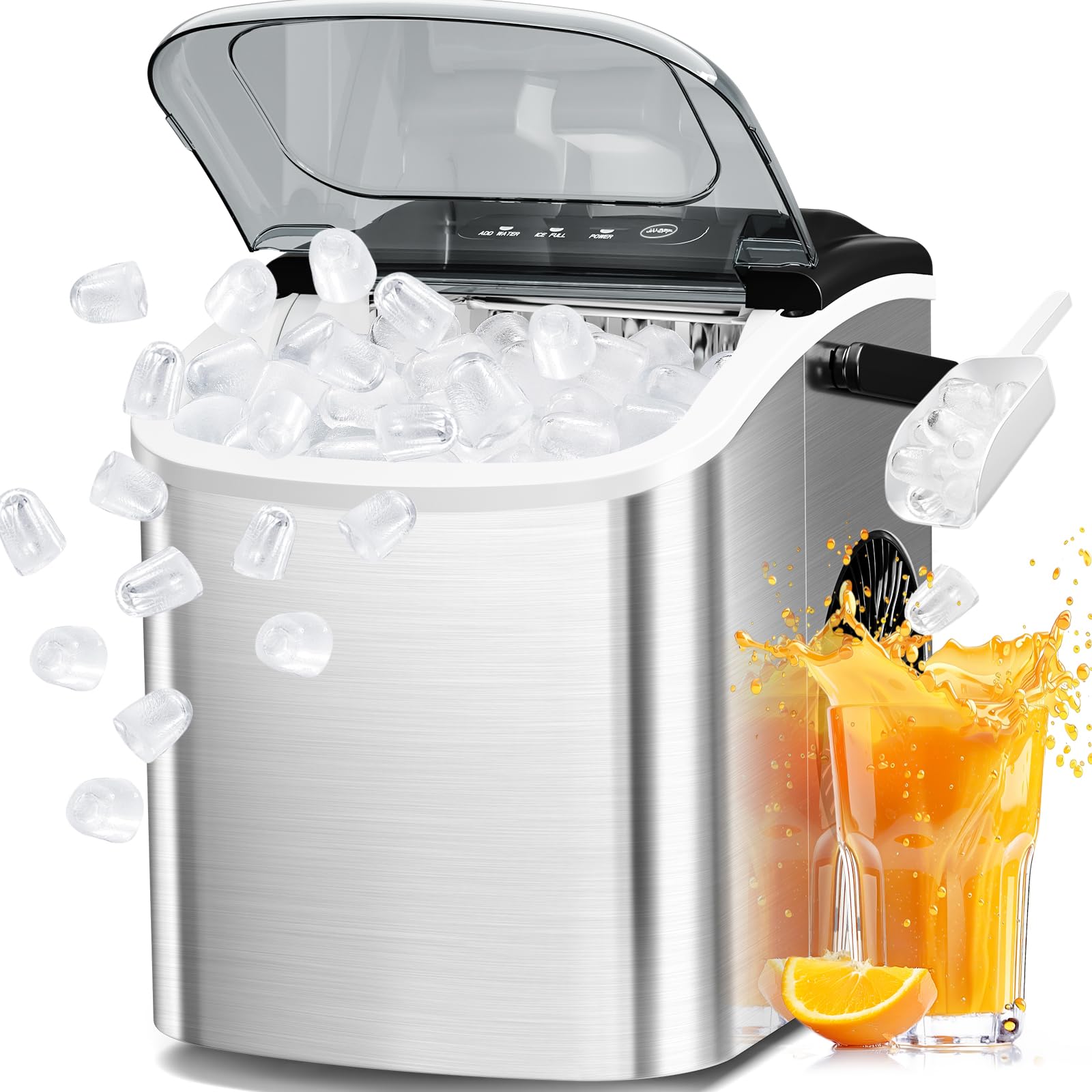 Portable Ice Maker Machine for Countertop - 26.5Lbs/24H, 9 Ice Cubes in 6 Minutes, 2 Sizes of Bullet Ice, Self-Cleaning with Basket & Scoop - Perfect for Home, Office, RV, Camping & Outdoor Parties (Black)