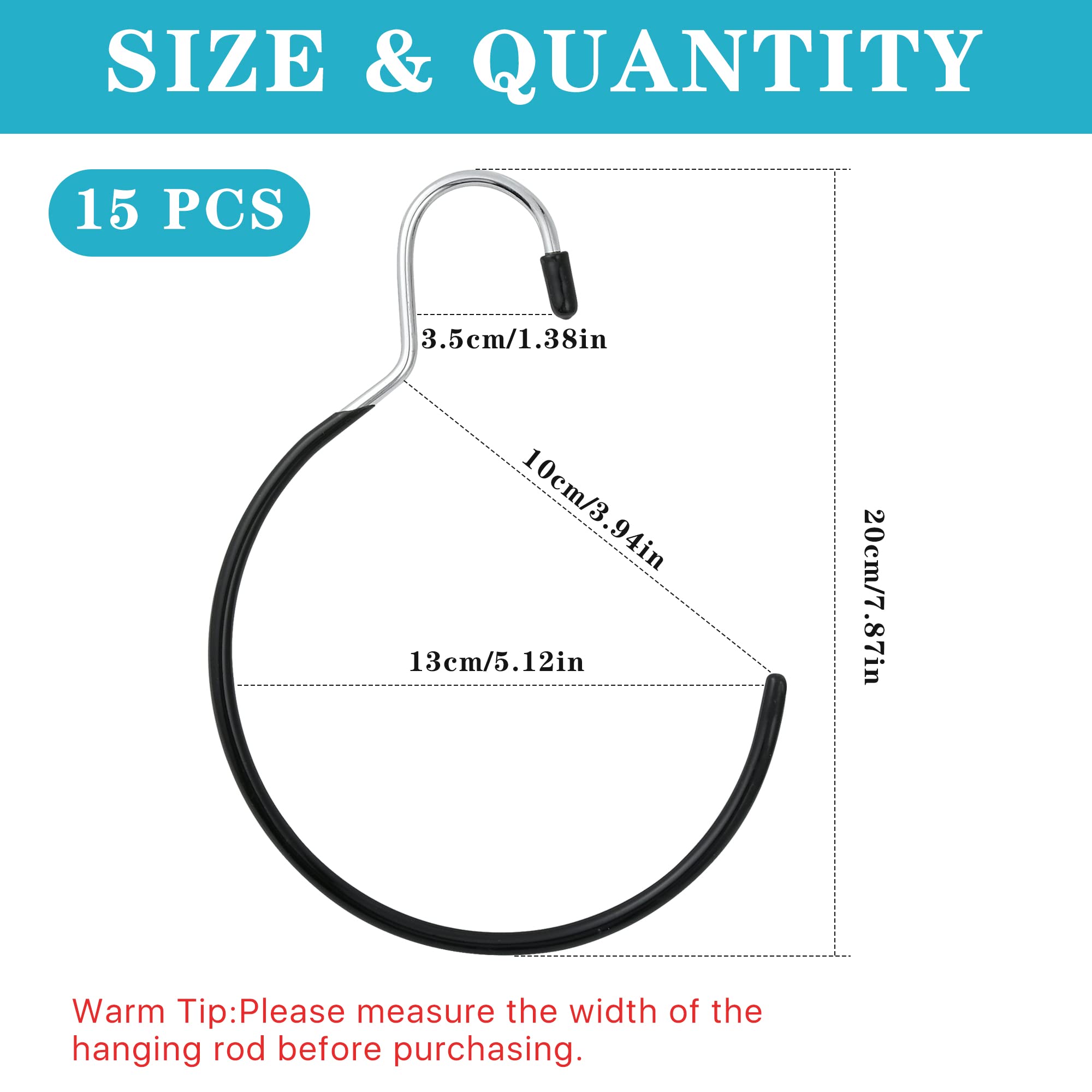 15 Pcs Non-Slip Scarf Ring Hangers - Belt Rack Tie Hanging Hooks for Closet Organization - Perfect for Scarves, Ties, Belts, Tank Tops & Pashminas (Black) - Ideal for Bedroom, Closet & Wardrobe Storage Solutions