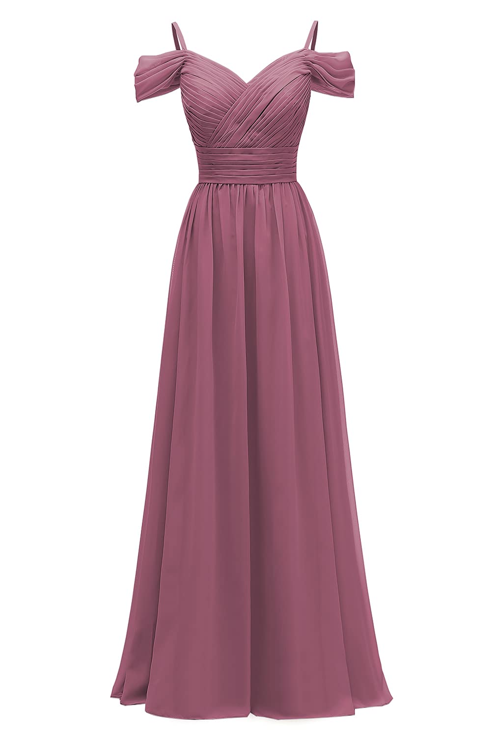 Elegant Off-Shoulder Pleated Chiffon Bridesmaid Dress with Pockets - Women's Formal Evening Party Gown for Weddings, Prom & Special Occasions