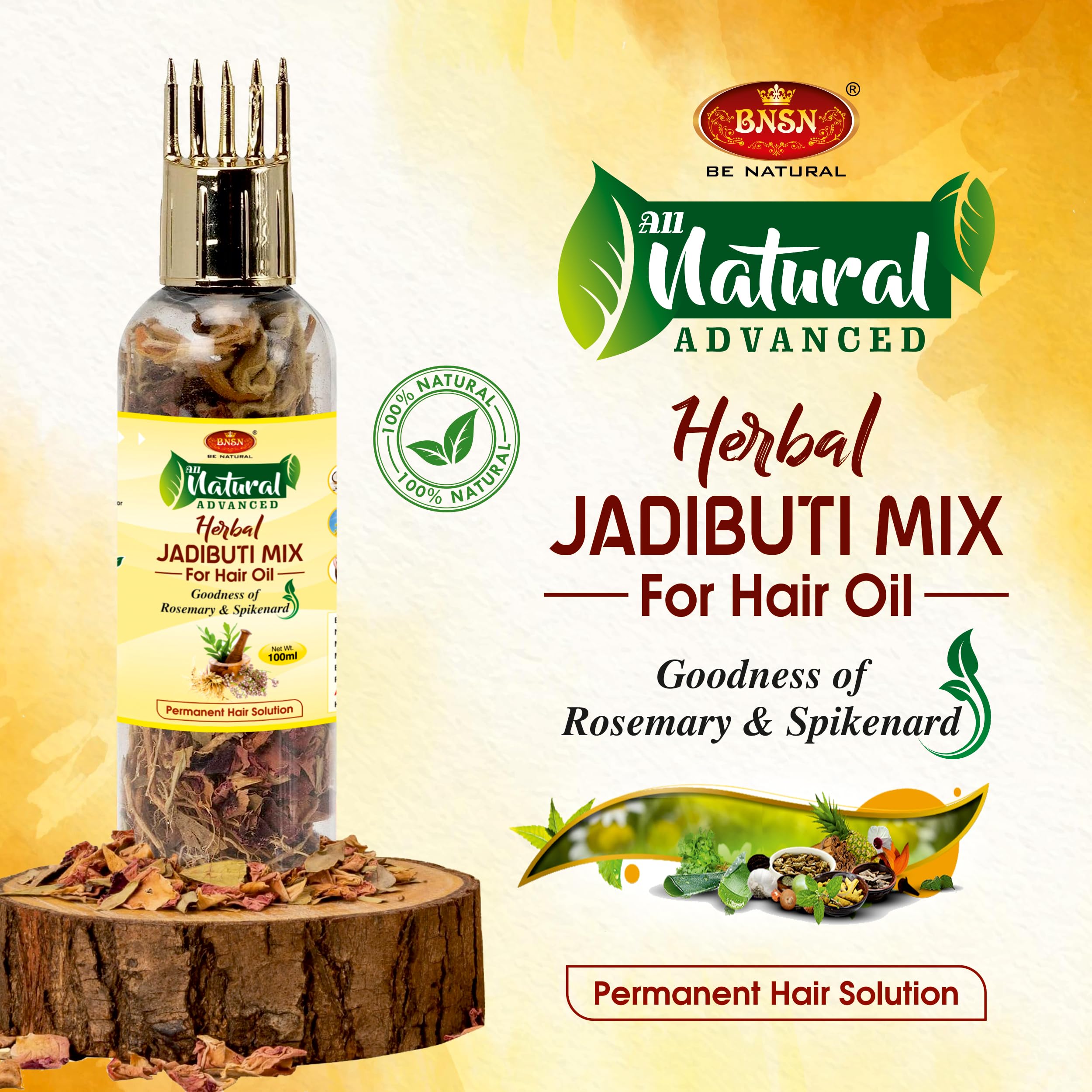 BNSN Natural Ayurvedic Hair Oil Mix with Rosemary, Spikenard, Bhringraj & 25+ Herbs | 100% Herbal Plant-Based DIY Hair Treatment for Growth, Dandruff & Scalp Care | Perfect for Dry, Damaged & Thinning Hair at Home