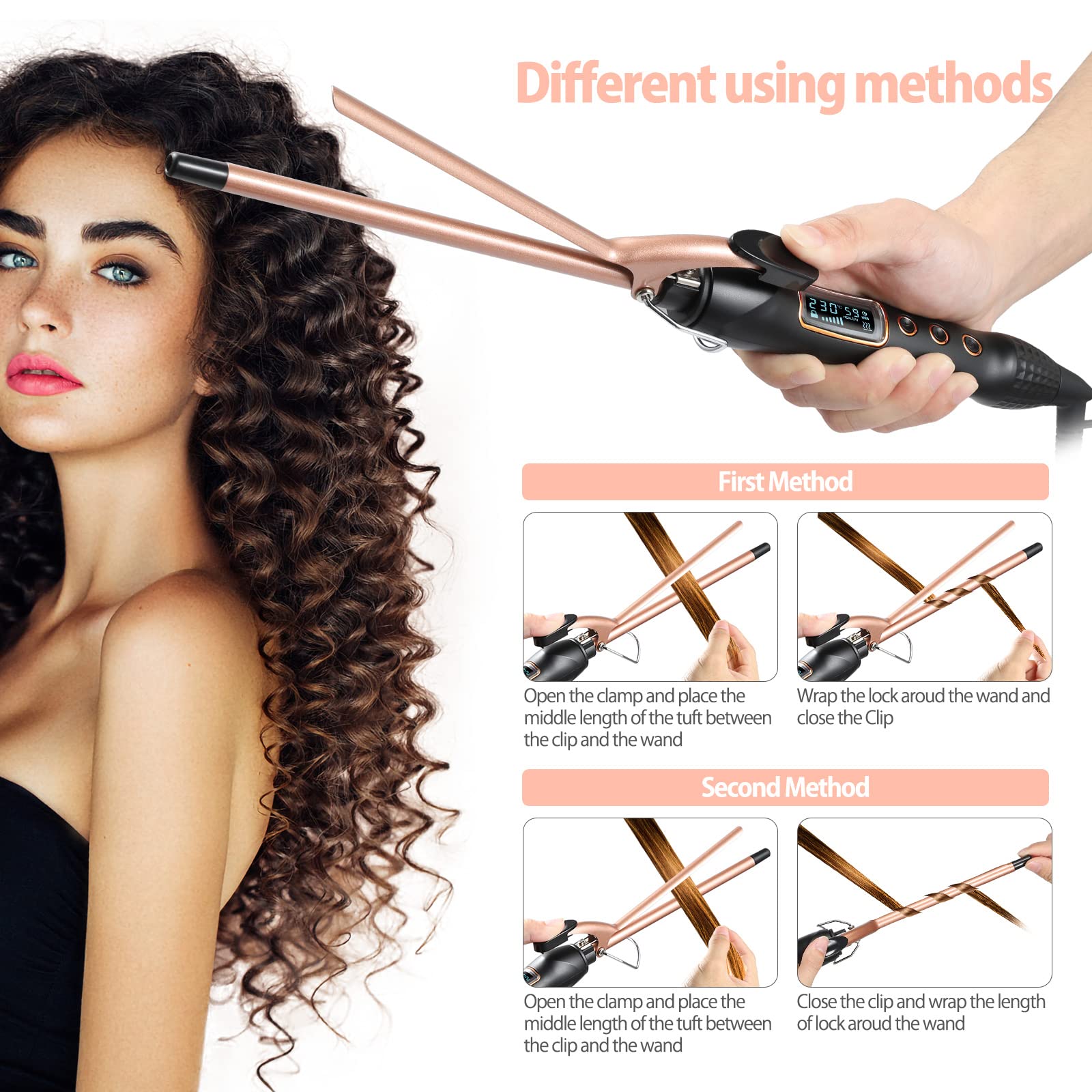 Haglater 3/8 Inch (9mm) Ceramic Curling Wand - Adjustable Temperature Curling Iron for Short & Long Hair - Perfect for Beach Waves, Wedding Hairstyles & Daily Styling