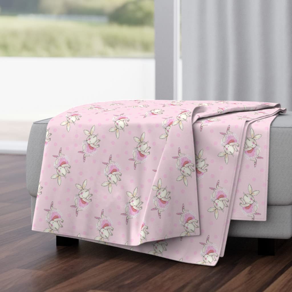 Soft Plush Minky Throw Blanket 50x70 Inches - Ballet Bunny Pink Tutu Paris Polka Dots Design for Easter, Baby Shower & Nursery Decor | Cozy Couch, Bed & Gift Idea