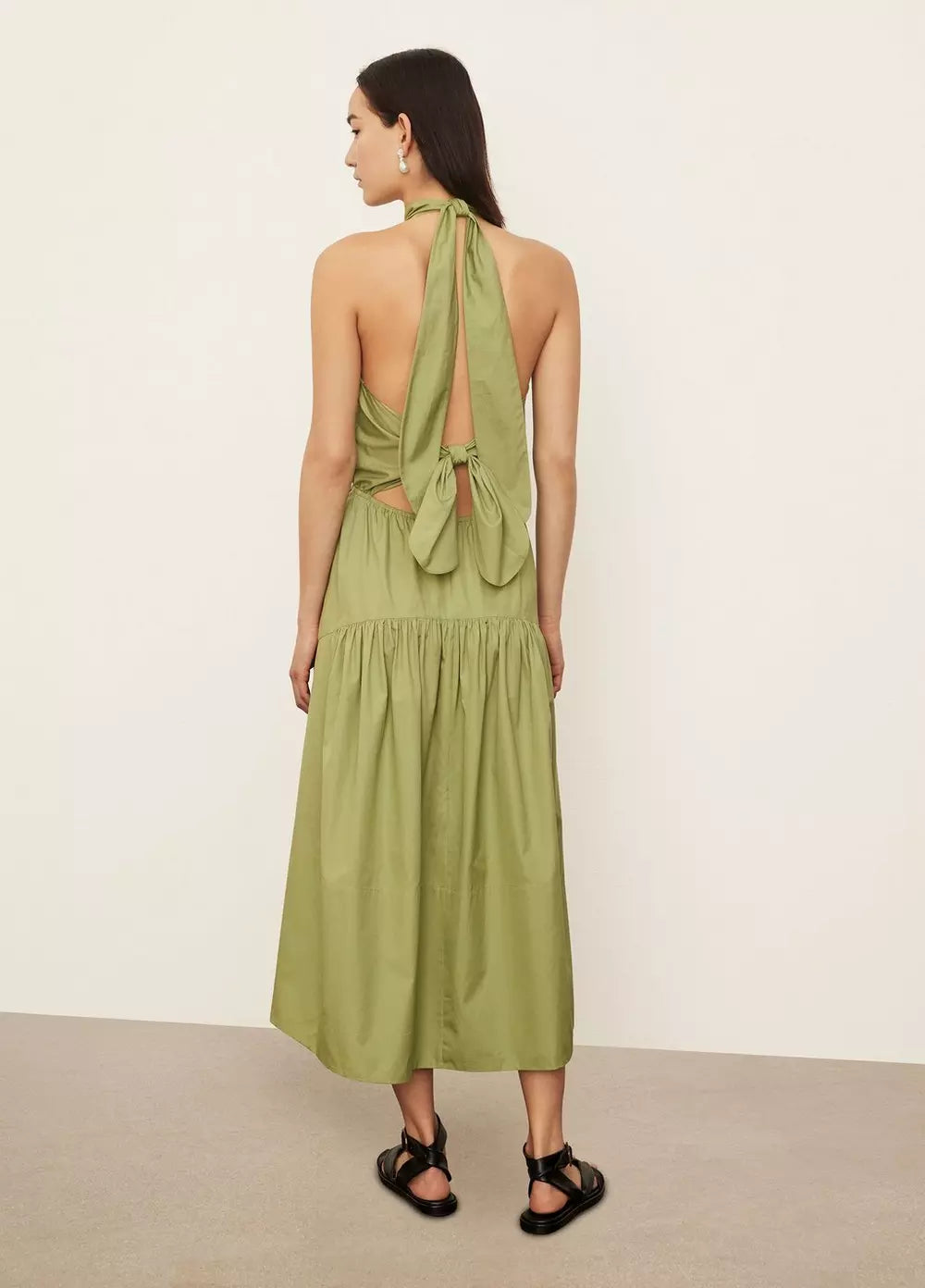 Elegant Draped Neck Halter Dress in Pistachio Green - Perfect for Summer Parties, Beach Vacations & Date Nights