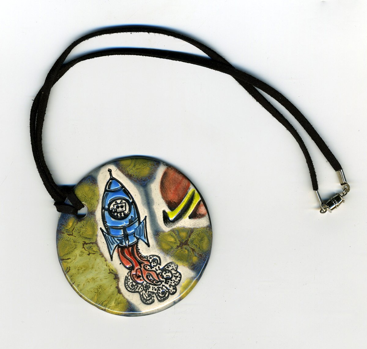 Rocket in Space Ceramic Necklace - Unique Handmade Jewelry for Women & Girls - Perfect for Gifts, Cosplay, and Astronomy Lovers