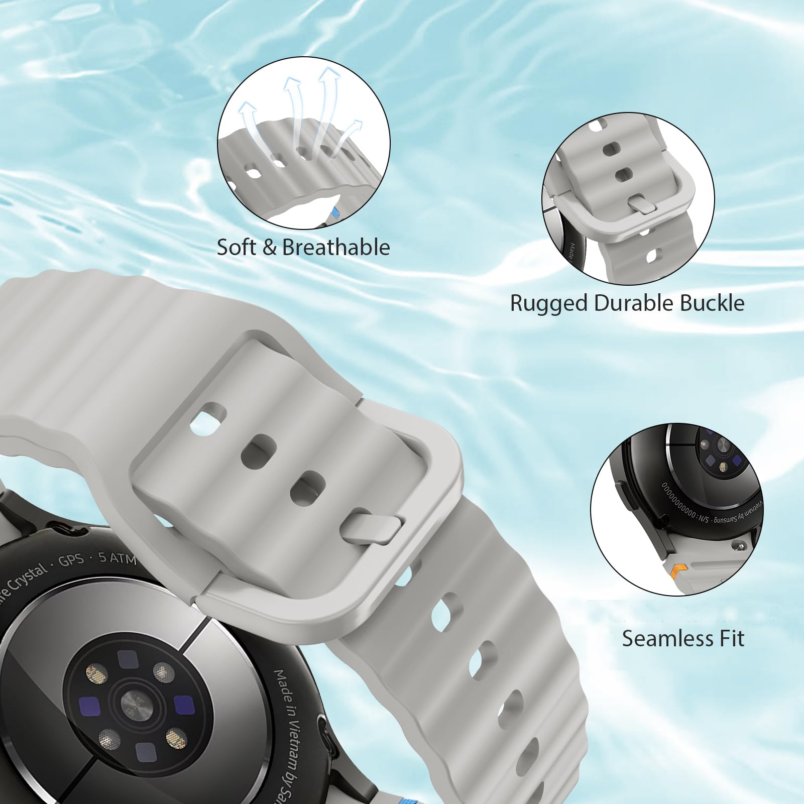 MYAPULUA Galaxy Watch 7-5 Strap 40-47mm Silicone Band for Men Women - Sport & Daily Wear