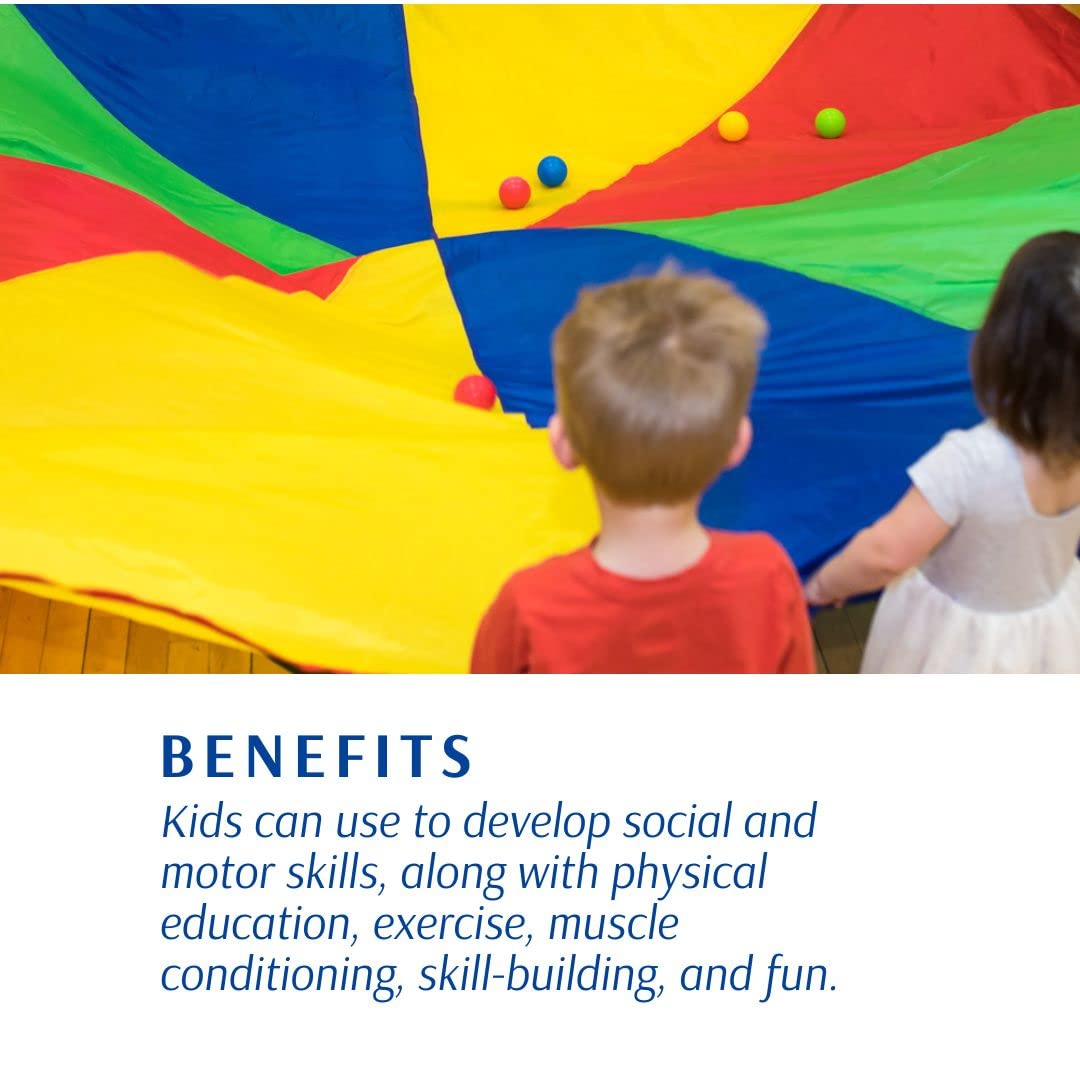 12ft Rainbow Play Parachute for Kids - Outdoor/Indoor Gym Games, Cooperative Play Toy with Handles - Perfect for Birthday Parties, School Activities & Team Building Exercises