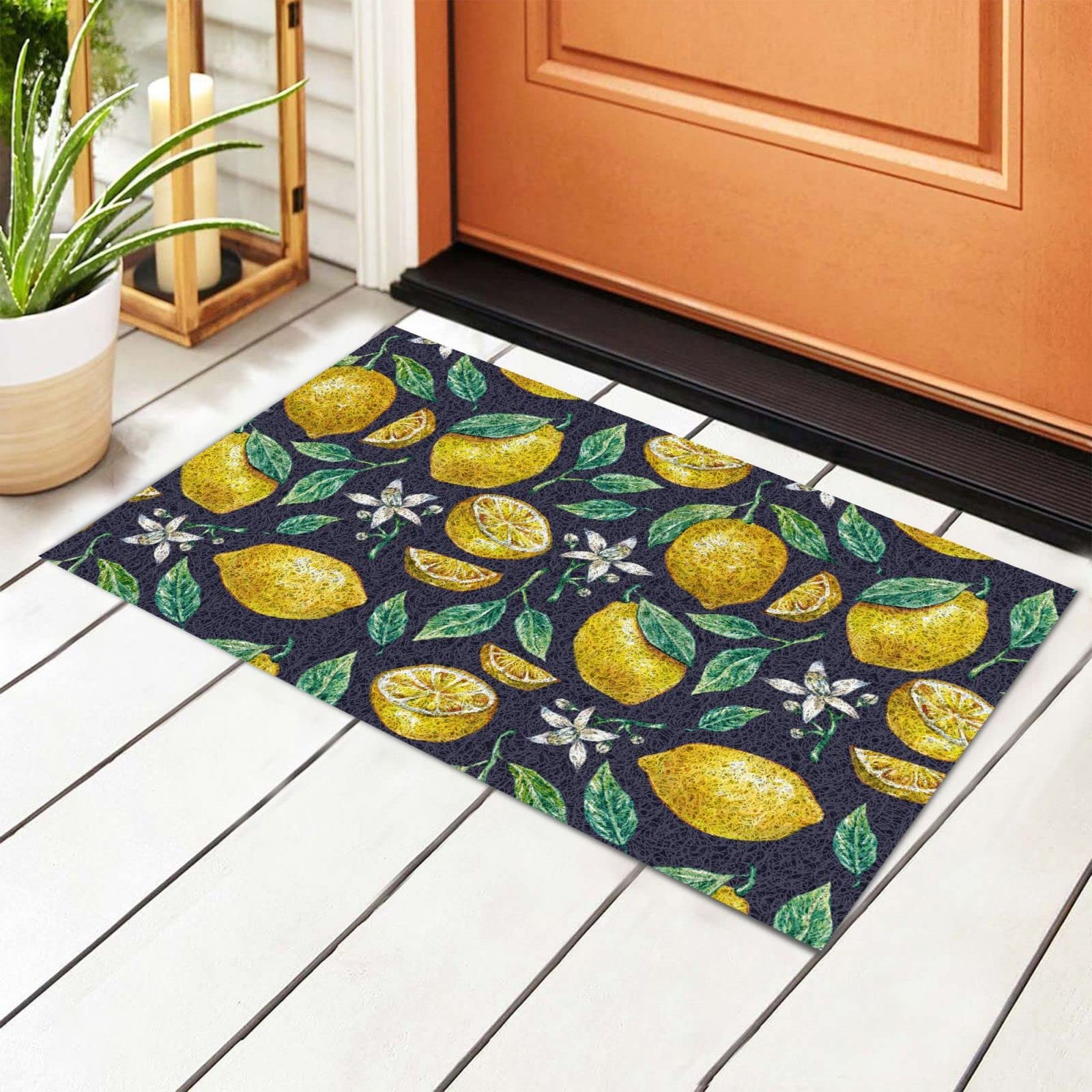 BoeHiop Vintage Lemon Welcome Doormat - Non-Slip Absorbent Rug for Front Door - Personalized Home Decor - Indoor/Outdoor Use - Perfect for Entryway, Porch, Patio & Mudroom