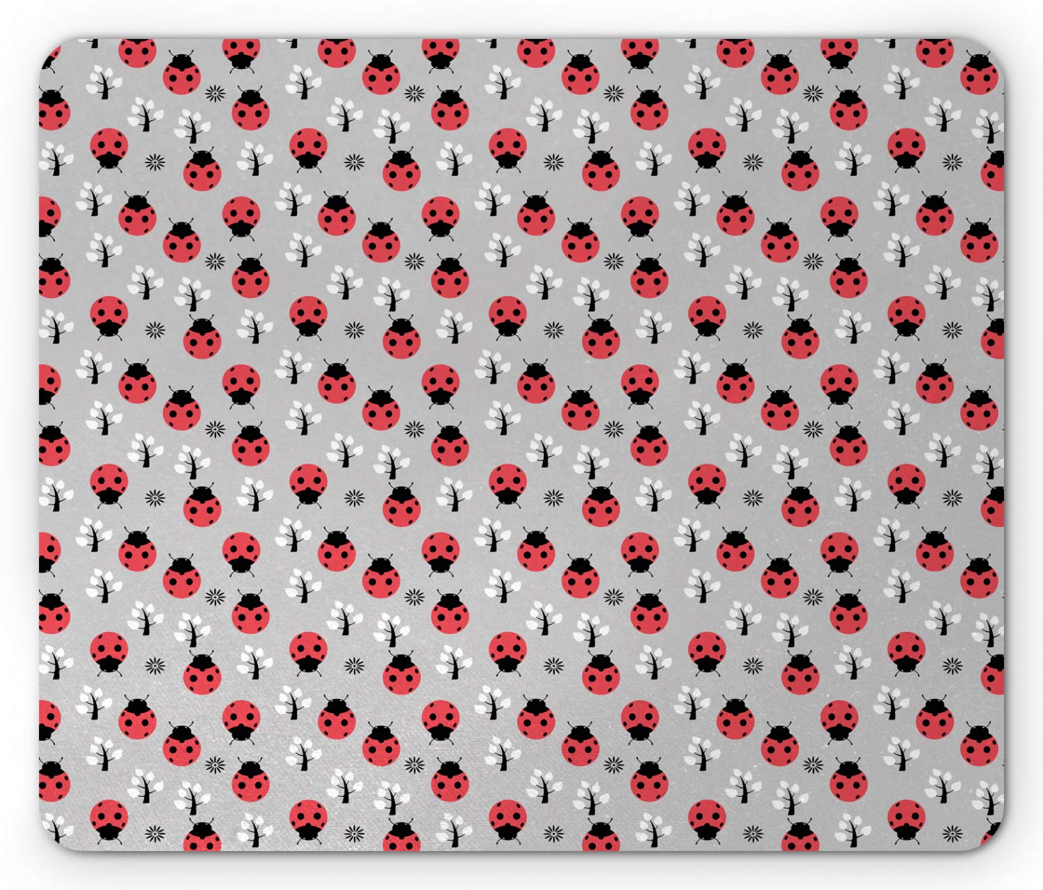 Ambesonne Ladybugs Mouse Pad - Abstract Nature Design with Insects, Trees & Flowers, Non-Slip Rubber Base, Standard Size (Grey/Dark Coral/Black) - Perfect for Office, Gaming & Home Computer Use