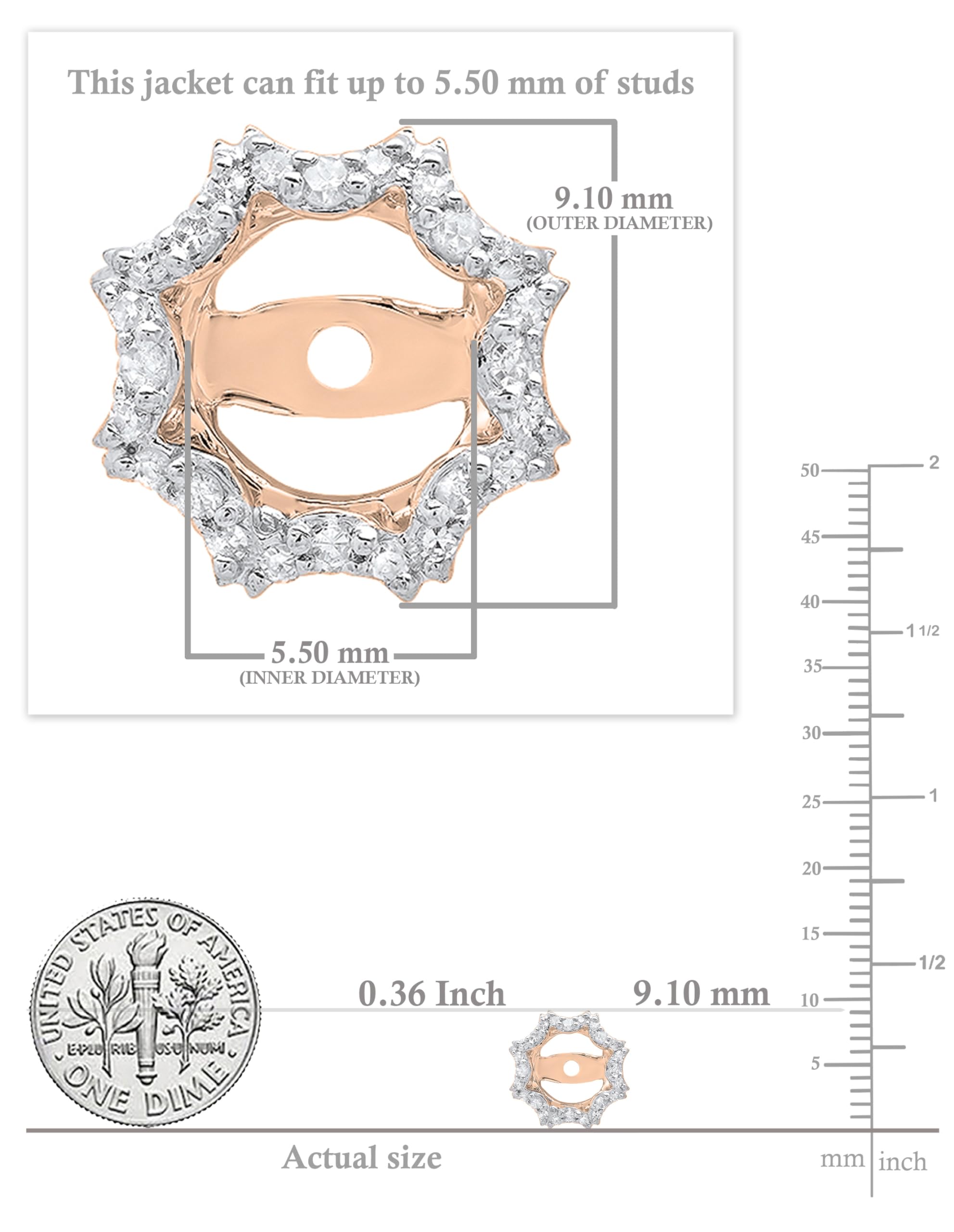 Dazzlingrock 14K Solid Gold 0.20 Cttw Round White Diamond Curved Octagon Earring Jackets for Women - Removable Stud Enhancers for Wedding, Party & Everyday Elegance
