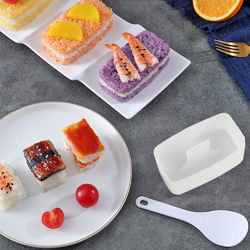 2-Pack Non-Stick Musubi Maker Press with Rice Paddle - Sushi & Onigiri Mold Kit - Hawaiian Spam Musubi Maker for Homemade Sushi, Rice Balls & Luncheon Meat Pressing (White) - Perfect for Meal Prep, Bento Boxes & Hawaiian-Themed Parties
