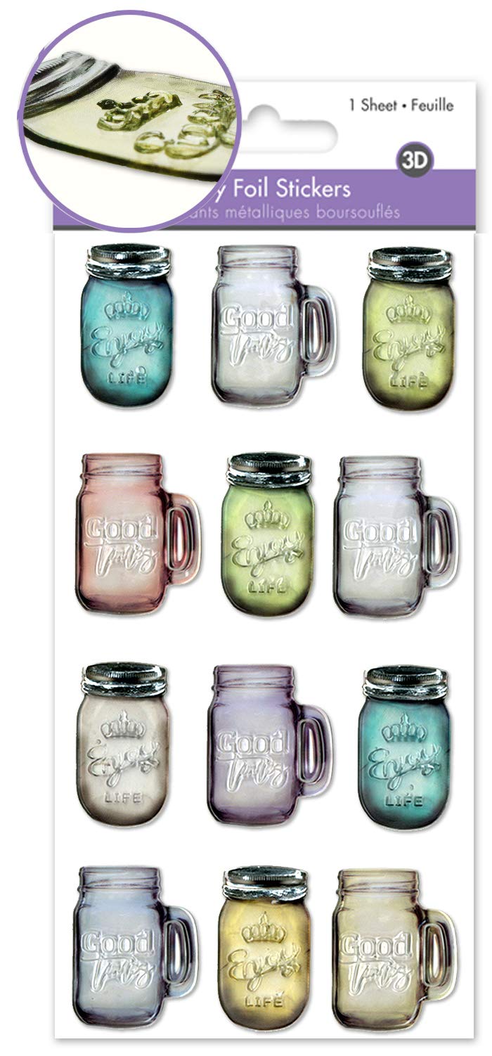 3D Puffy Vintage Mason Jar Scrapbook Stickers - Retro Dimensional Stickers for Scrapbooking, Card Making & DIY Crafts - Perfect for Journals, Planners, and Handmade Greeting Cards