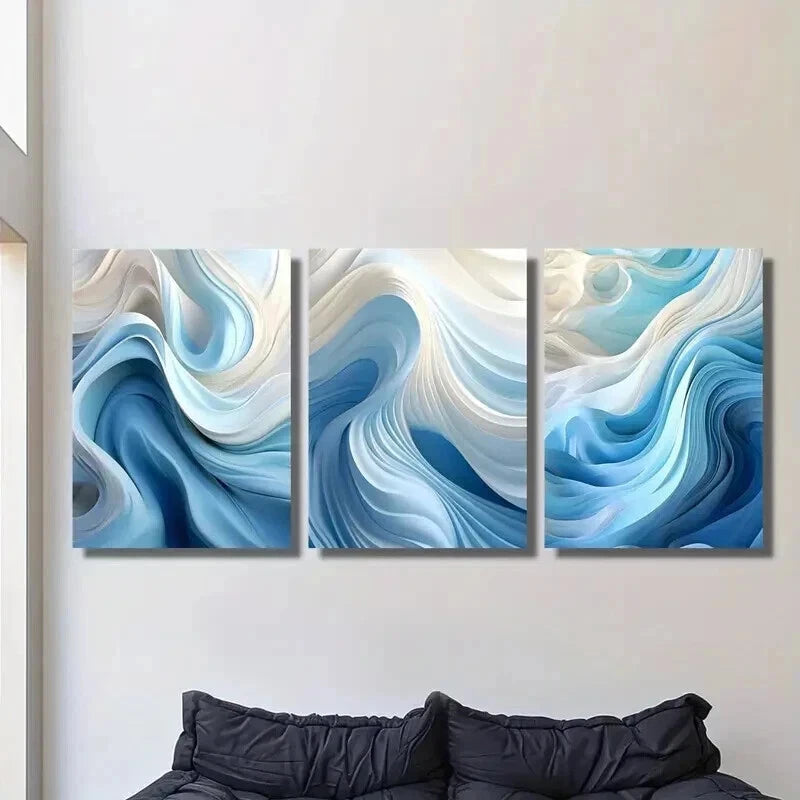 3-Piece Abstract Blue and White Swirl Wave Wall Art Set - 50x70cm Framed Canvas Prints | High-Quality Australian Made | Ready to Hang | Perfect for Living Room, Bedroom & Office Decor