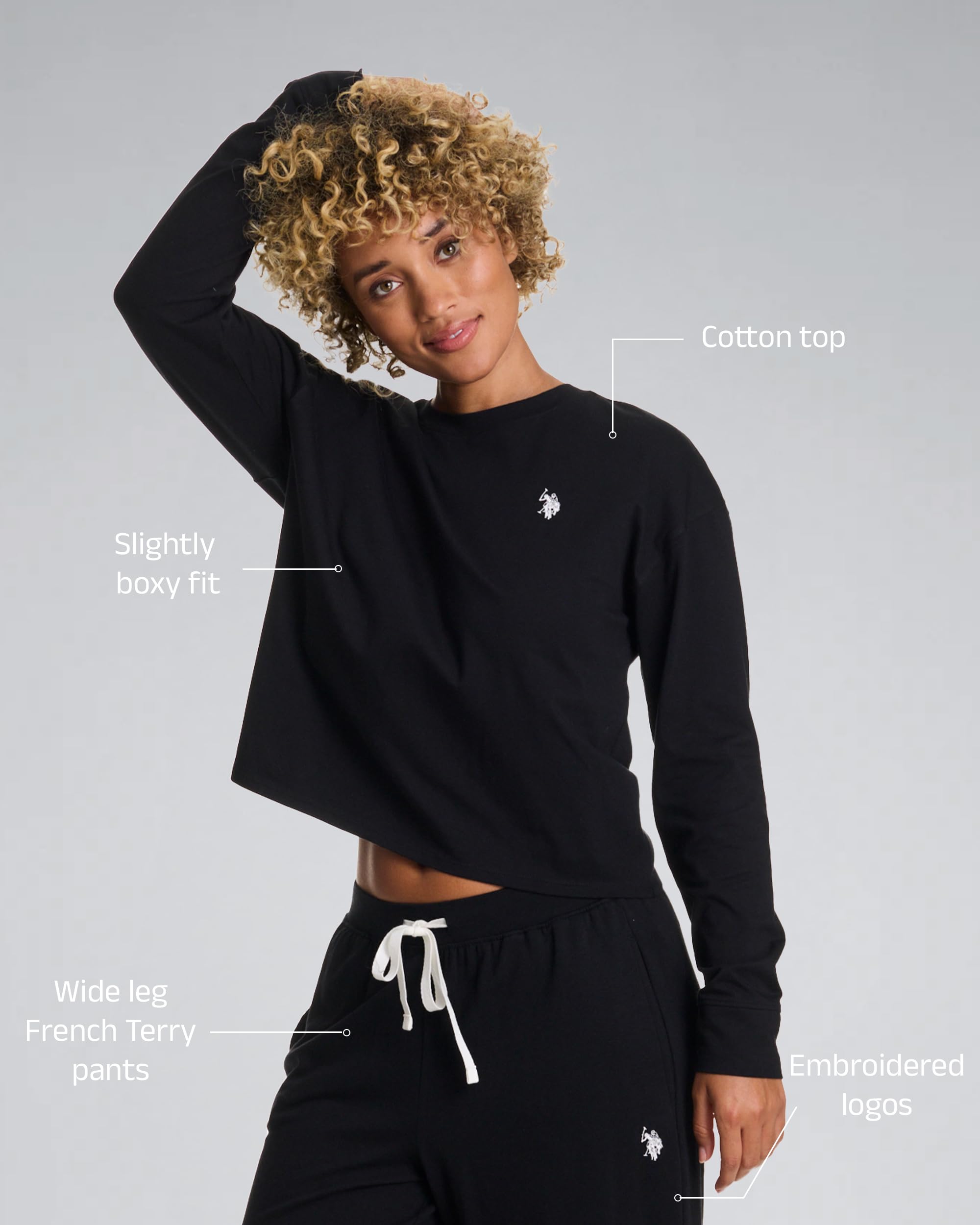 U.S. Polo Assn. Women's Lounge Sets - 2 Piece Tracksuit with Top & Wide Leg Sweatpants | Comfortable Outfit for Home, Travel & Casual Wear