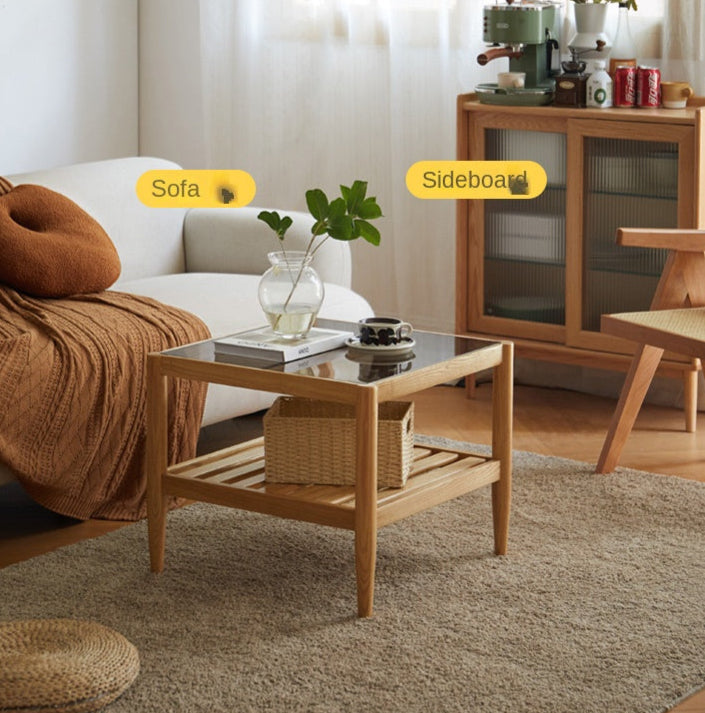 Modern Oak Solid Wood Nordic Glass Coffee Table - Minimalist Living Room Furniture for Small Spaces, Home Decor, and Cozy Gatherings