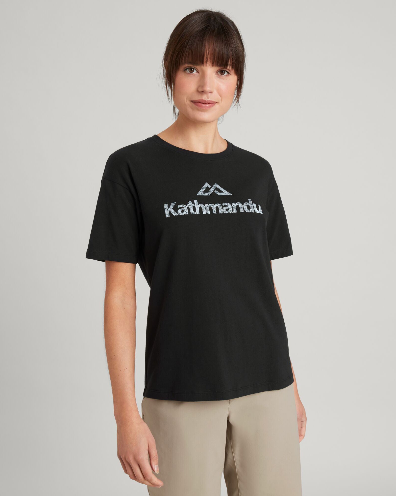 Kathmandu Logo Women's Short Sleeve T-Shirt - Breathable Cotton Tee for Casual Wear & Outdoor Activities - Black Stingray Color