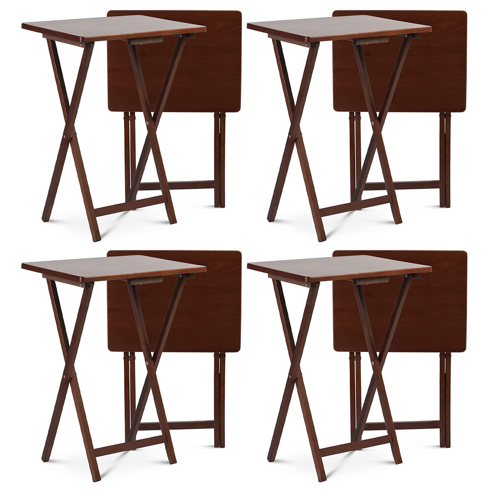 PJ Wood Portable Collapsible TV Snack Tray Table - Foldable Serving Stand for Couch, Bed, Sofa & Office - Honey Oak Finish (8 Pack) - Perfect for Movie Nights, Gaming & Working from Home