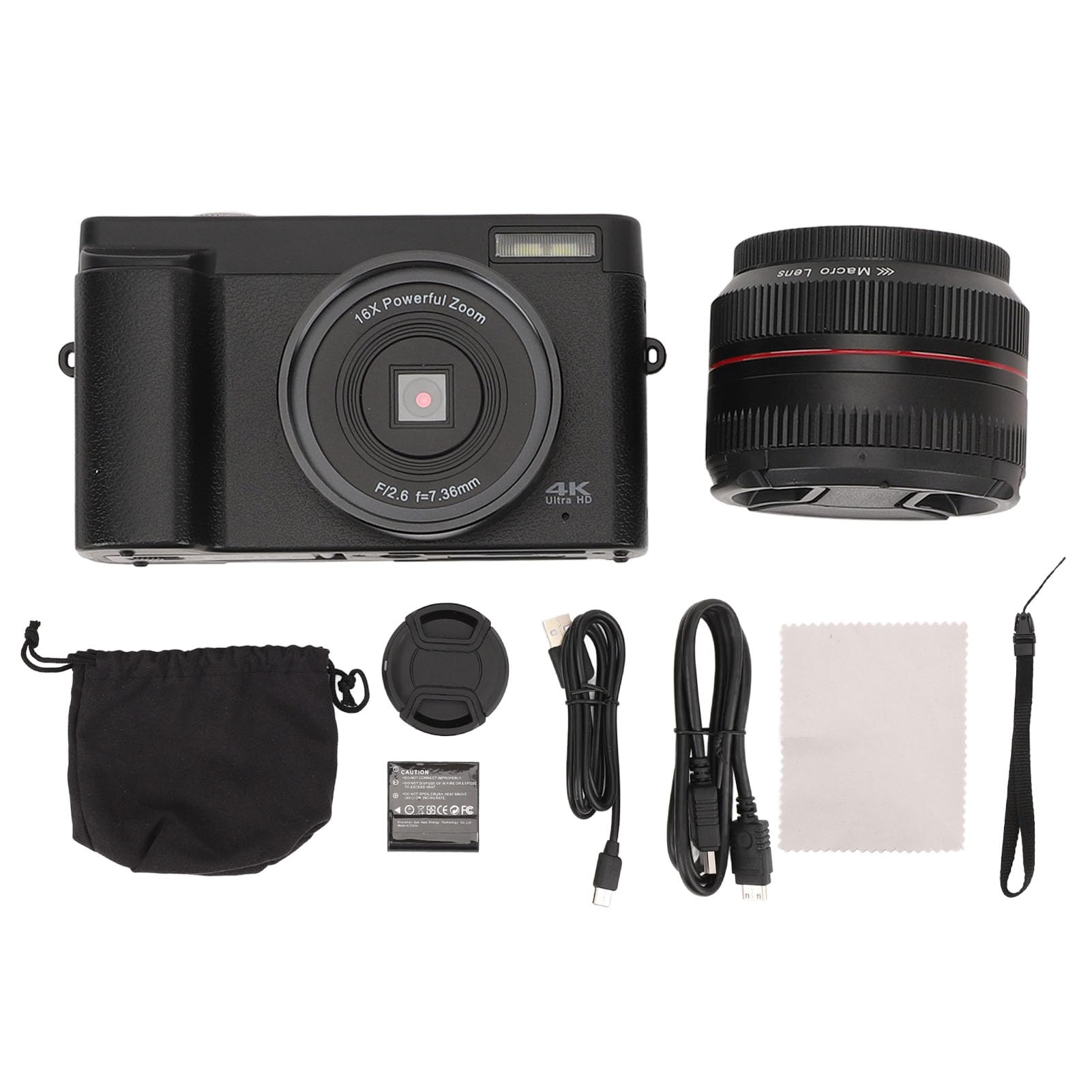 4K Digital Camera with Auto Focus & 16X Zoom - 3 Inch Flip Screen, Built-in Flash & LED Light - Compact HD Vlogging Camera for YouTube, Travel & Selfie Photography (Ideal for Beginners & Content Creators)