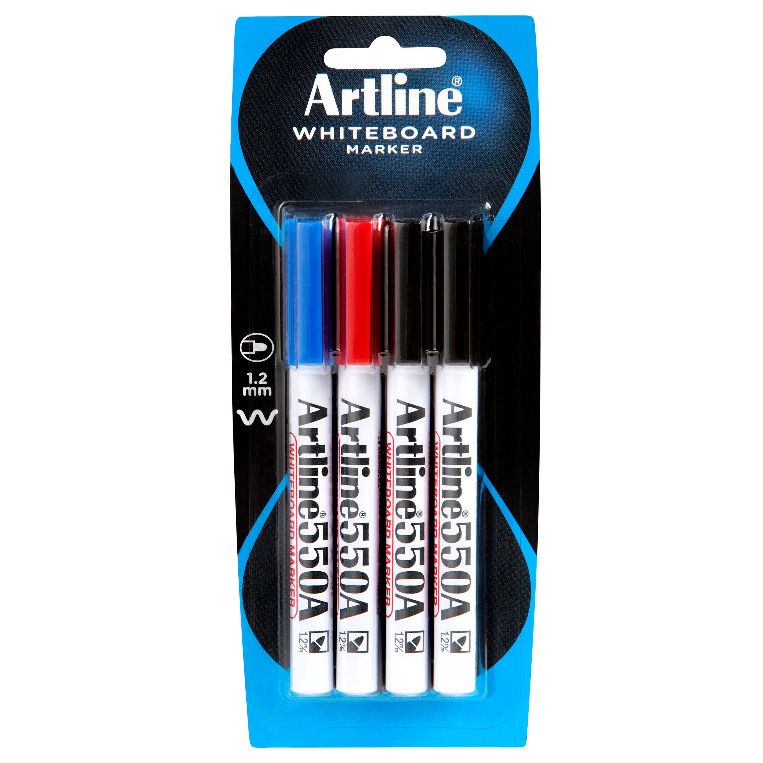 Artline 550A Whiteboard Markers - 1.2mm Bullet Tip, Assorted Colors (4-Pack) - Perfect for Office, Classroom & Home Whiteboard Presentations