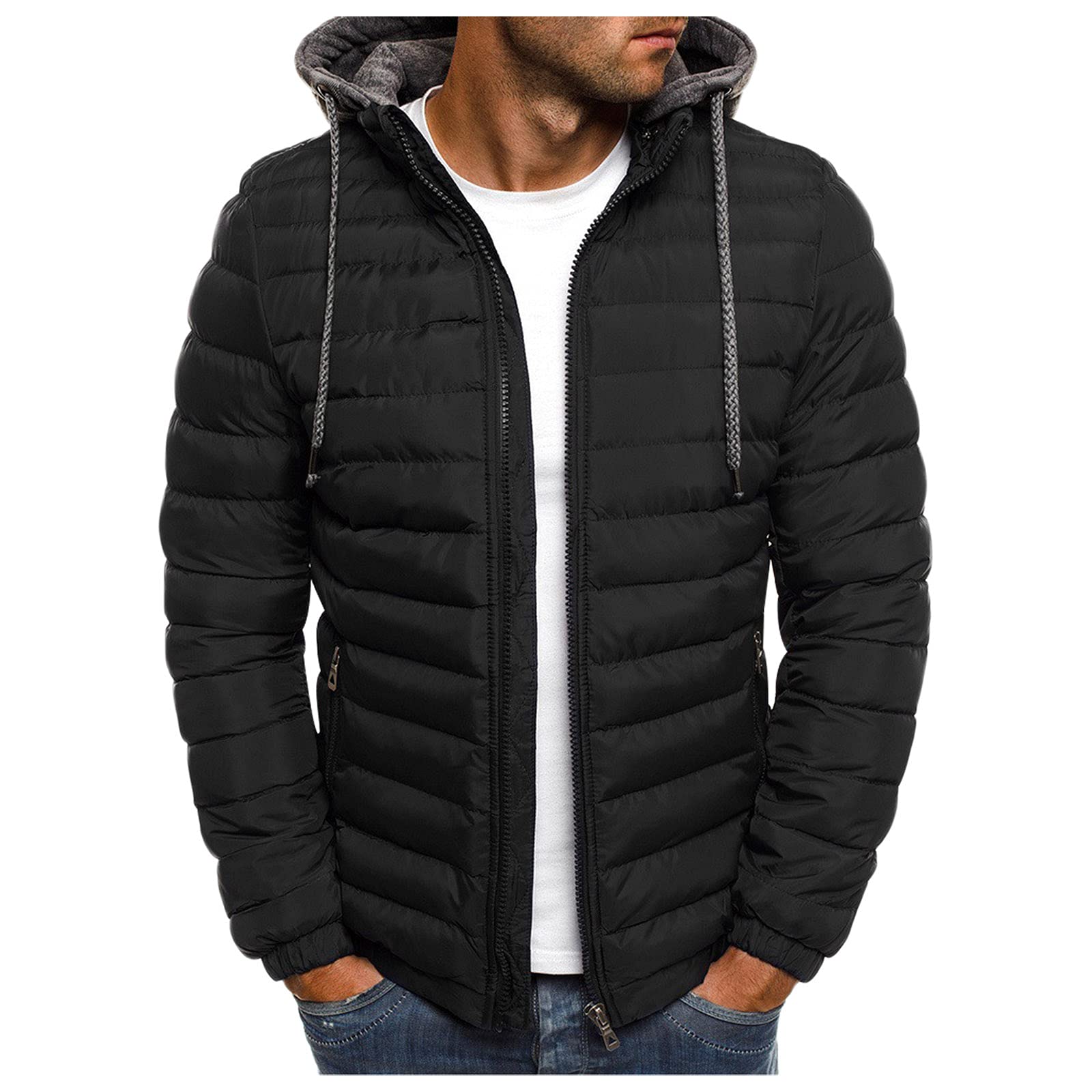 Men's Hooded Winter Jacket - Warm Cotton Padded Coat with Zip Pockets for Outdoor Activities | Casual Winter Wear for Hiking, Travel & Daily Use