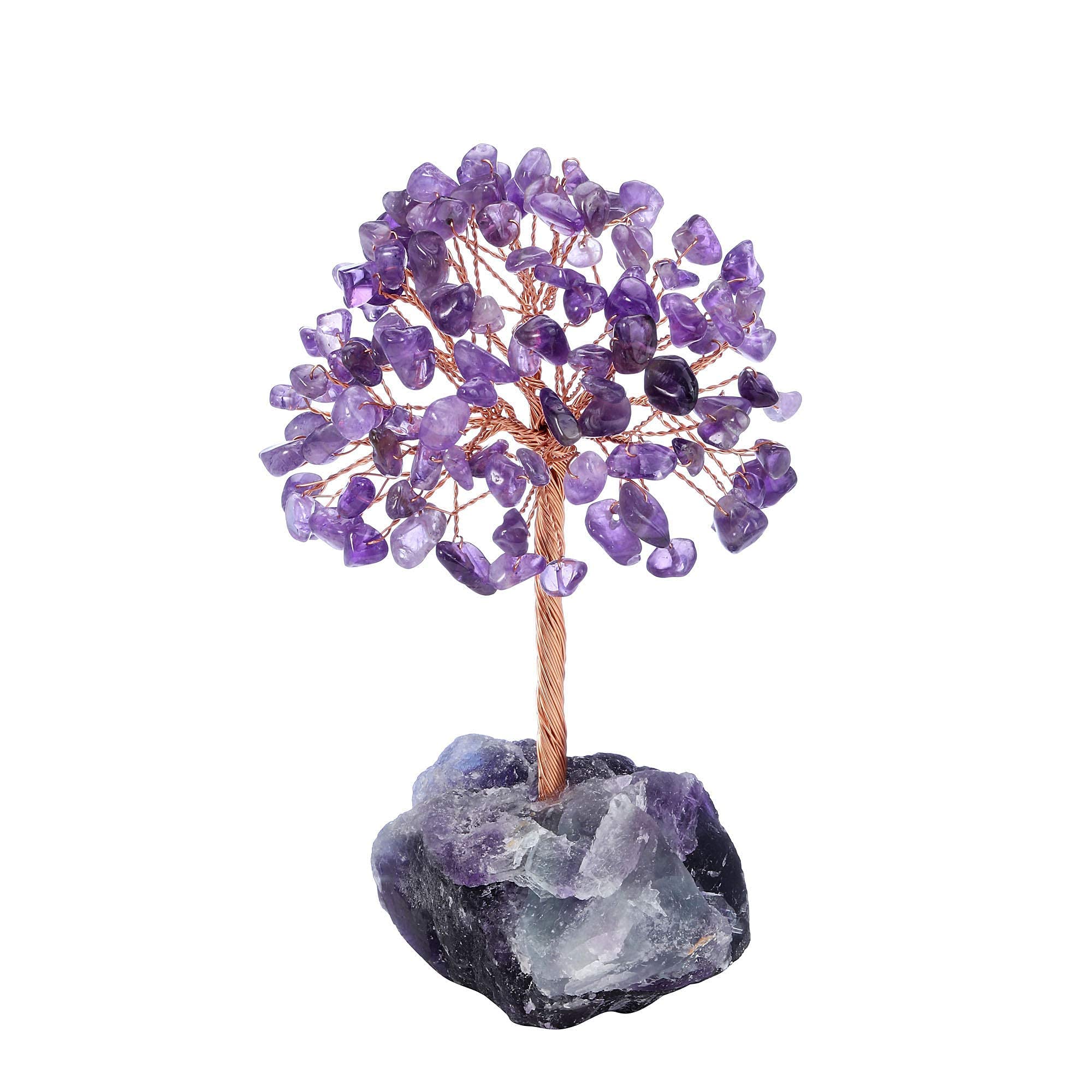 Jovivi Bundle - 2 Natural Amethyst Crystal Healing Stones: Raw Geode Cluster & Crystal Tree with Fluorite Base | Spiritual Healing, Meditation, Home Decor, Feng Shui, Gift Idea