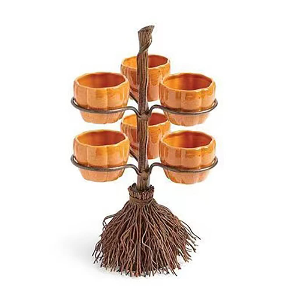 Halloween Pumpkin Snack Bowl Stand - Resin Broom Pumpkin Candy Basket Holder for Halloween Party, Snacks, Salad & Desserts | Perfect for Trick-or-Treat, Home Decor & Holiday Gatherings
