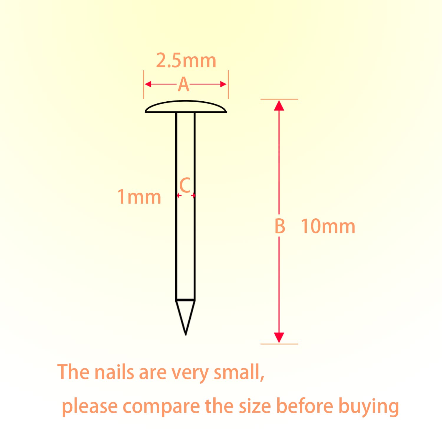 500pcs 10mm Small Iron Nails - Gold Picture Hanging Nails for Woodworking, Furniture DIY & Home Decor (Perfect for Hanging Frames, Photos & Wall Art)