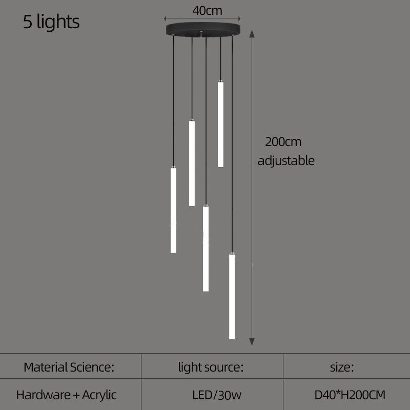 Sleek Modern Strip Cylinder Chandelier - Elegant LED Lighting Fixture for Dining Room, Living Room & Bedroom