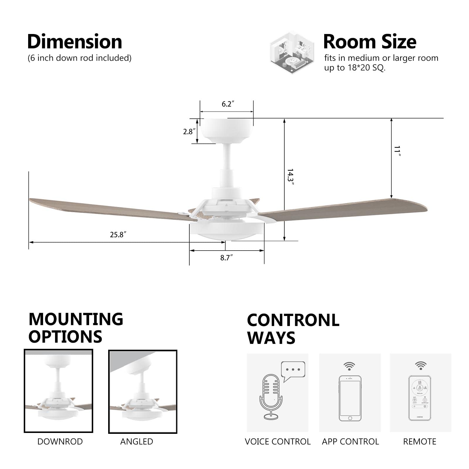52 Inch Smart WiFi Ceiling Fan with Dimmable LED Light & Remote Control - Works with Alexa, Google Home & Siri - 10 Speed DC Motor - Timer & Scheduling - Indoor/Outdoor Use - Perfect for Living Room, Bedroom, Patio & Covered Porch