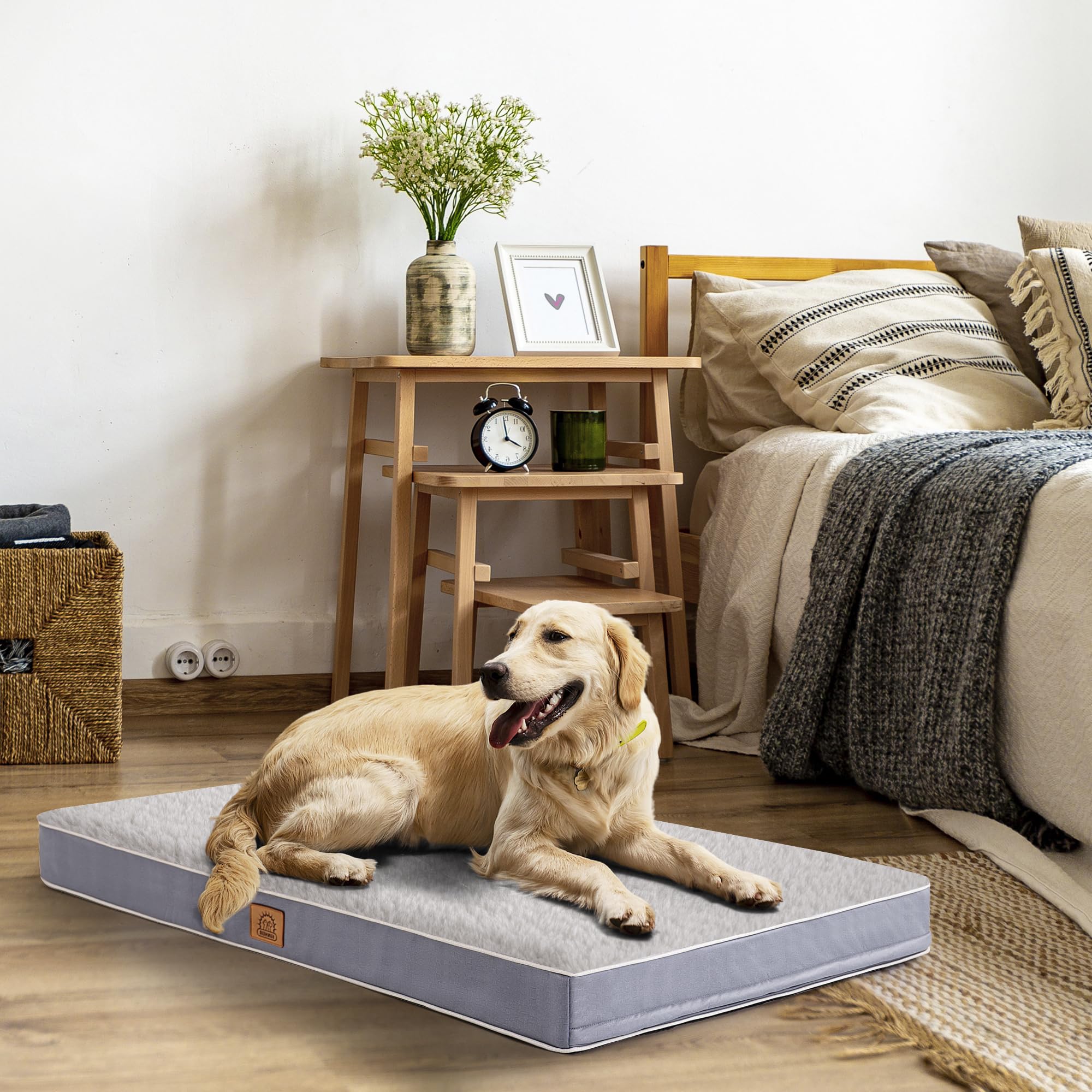 Soft Plush Washable Waterproof Dog Bed Cover with Zipper - Jumbo Extra Large 47x29x4 Inches Replacement Pet Bed Cover (Gray) - Perfect for Large Dogs, Indoor Use & Machine Washable Protection