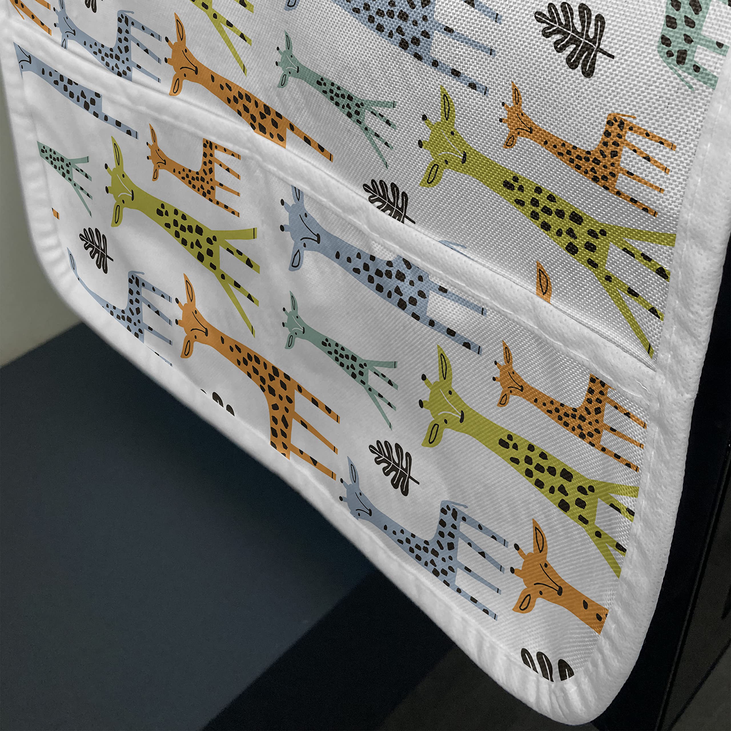 Ambesonne Cartoon Microwave Cover - Colorful Giraffe Zoo Safari Animal Print, Waterproof Kitchen Organizer with Pockets, 36x12 Inches, Lime Green Turquoise - Perfect for Protecting Appliances from Dust & Spills in Home, Office or Dorm