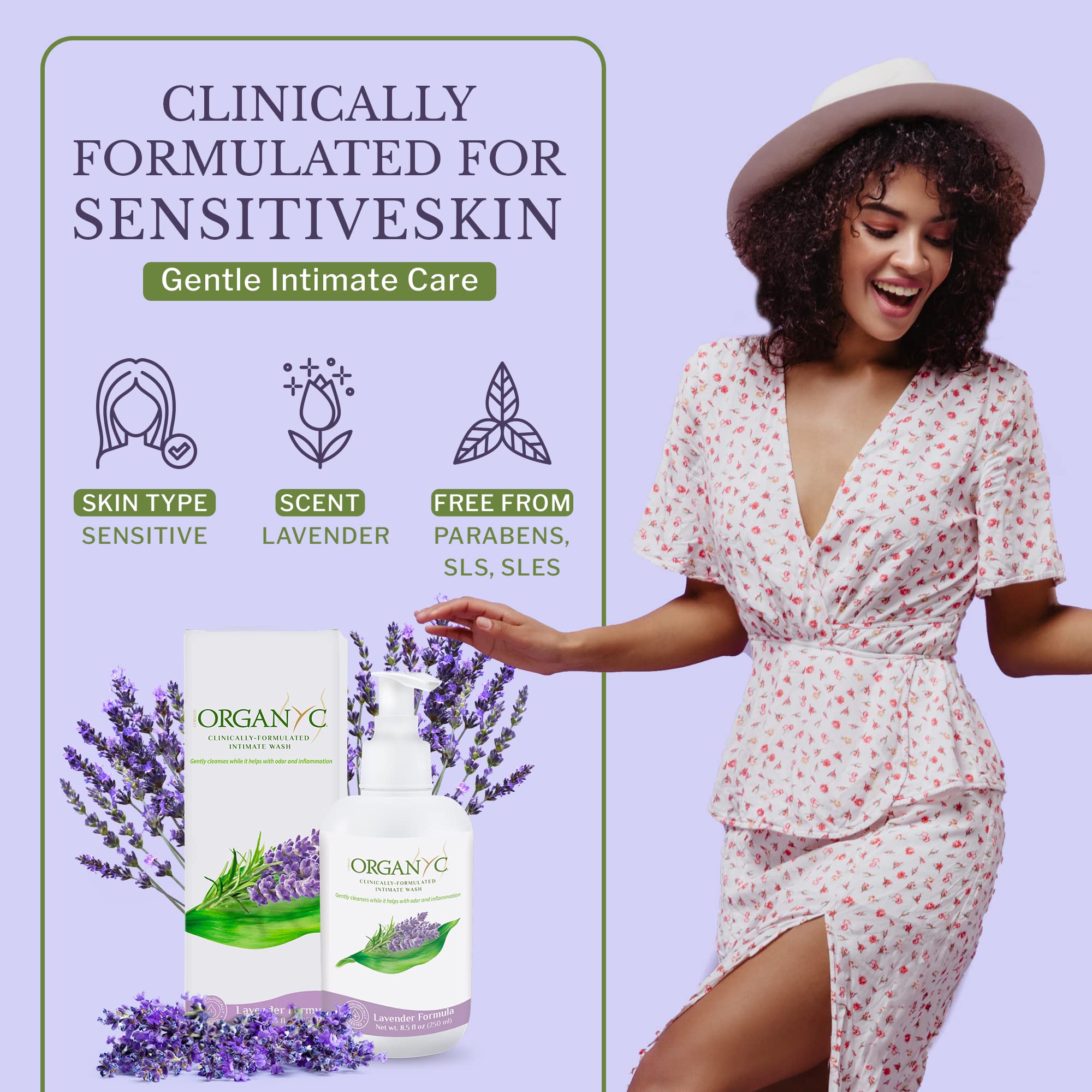 Organic Lavender Feminine Wash with Essential Oils & Flower Extracts - pH Balanced Intimate Cleanser for Sensitive Skin - 8.5 fl oz (Pack of 2) - Gentle Daily Hygiene for Women - Perfect for Post-Workout, Travel & Menstrual Care