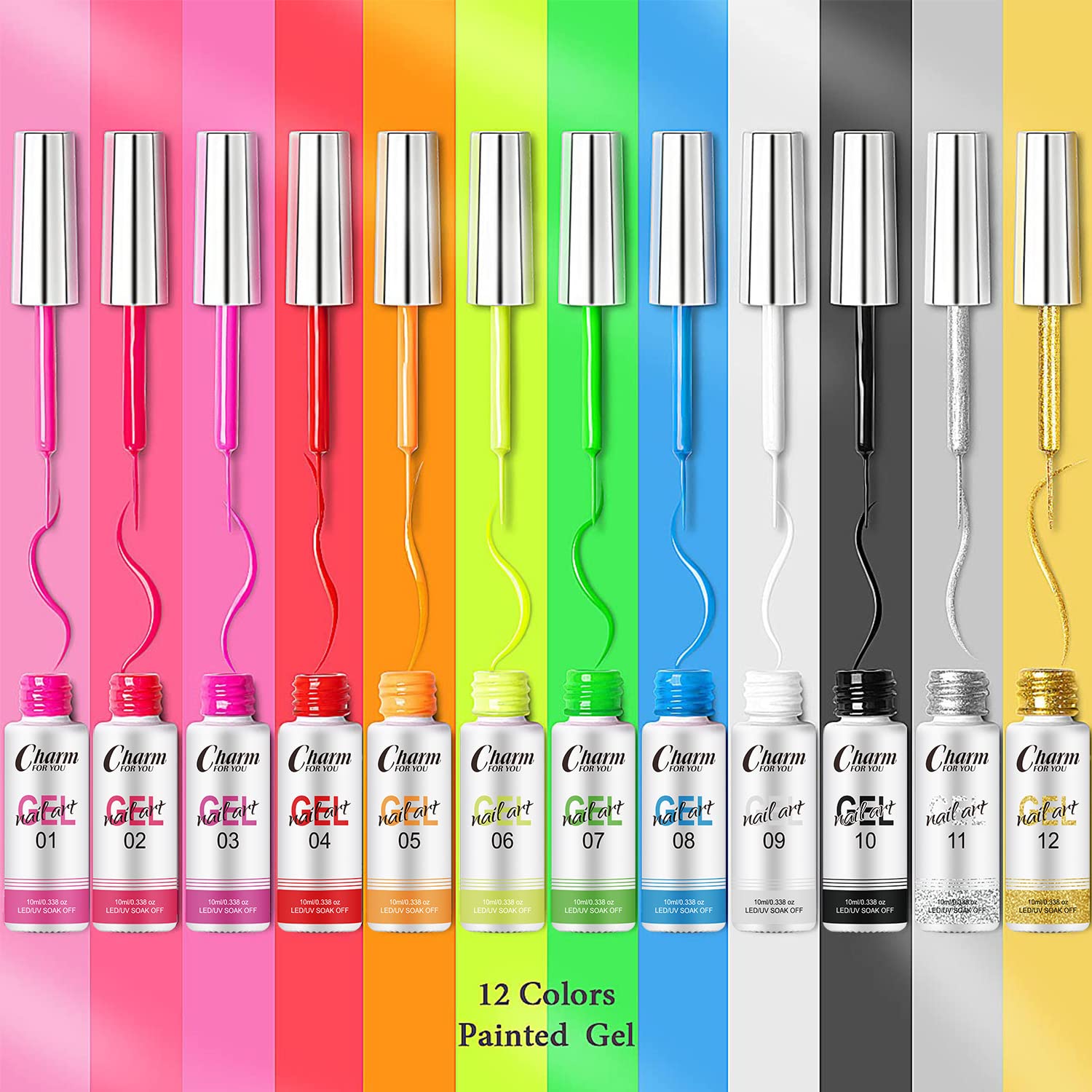 VERONNI Neon Paint Liner Nail Gel Set - 12 Colors Nail Art Polish Kit for DIY Salon, Spider Gel & Wire Pulling Design | Perfect for Nail Artists, Beginners & Gift Giving | Professional Nail Art Supplies for Creative Designs