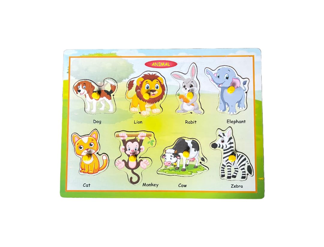 Wooden Animal Puzzle Tray with Picture Learning - Educational Toy for Kids, Toddlers & Preschoolers - Perfect for Early Learning, Montessori & Homeschooling Activities