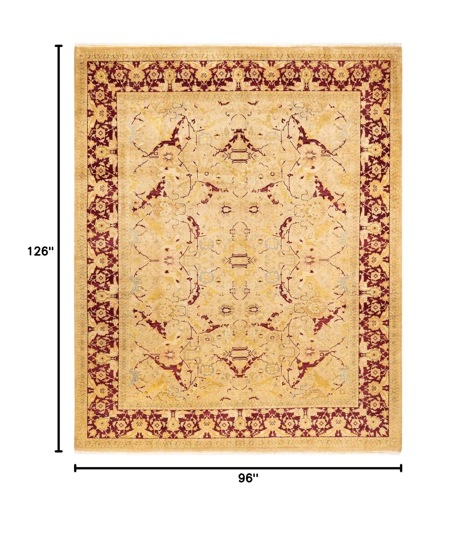 Handmade Traditional Floral Mogul Yellow 8x10 Wool Area Rug - One of a Kind Hand-Knotted Solo Rugs for Living Room, Bedroom & Home Decor
