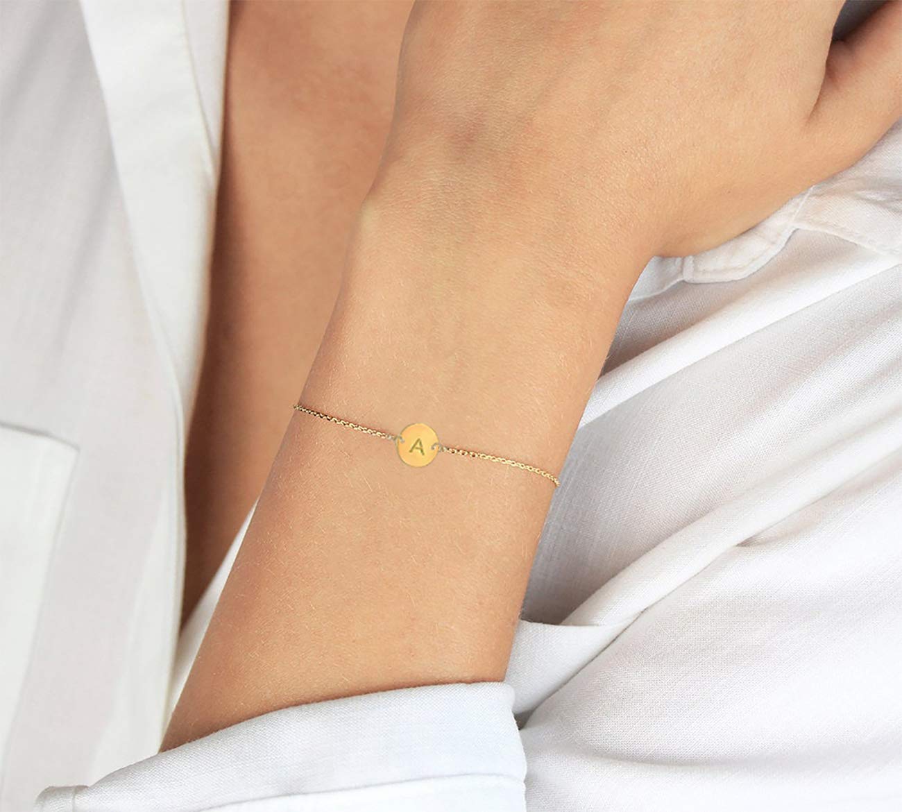 Personalized Initial Bracelet for Women - 18K Gold Plated Stainless Steel Letter Charm Bracelet with Dainty Coin & Disc Pendant - Perfect for Gifts, Anniversaries, and Everyday Elegance
