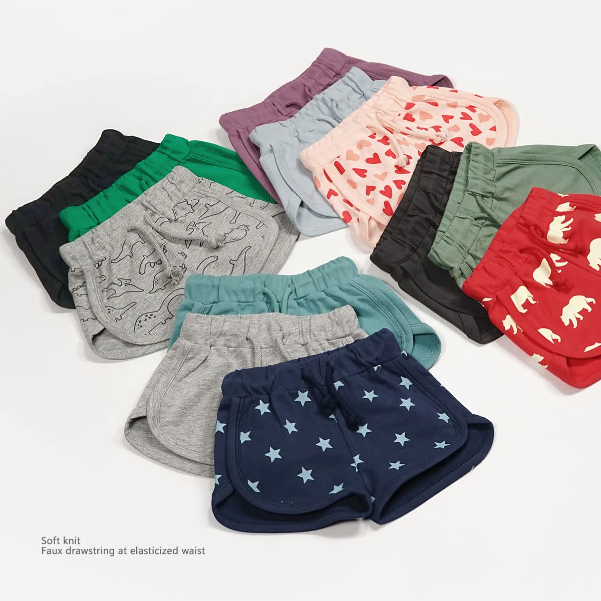Teach Leanbh Toddler Boys Girls 3-Pack Cotton Athletic Shorts with Drawstring - Soft & Breathable for Playtime, Daycare & Outdoor Activities